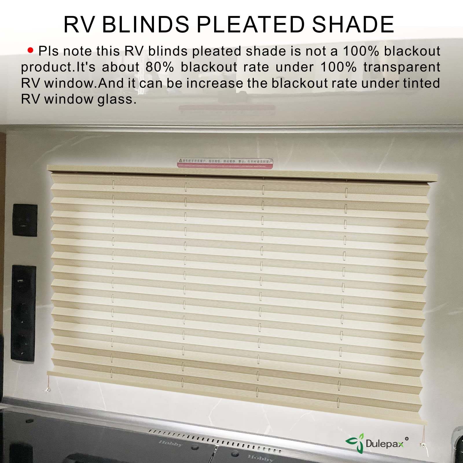 Dulepax Cappuccino RV Blinds - 26W x 50H Pleated Shades for Campers, Travel Trailers, Motorhomes