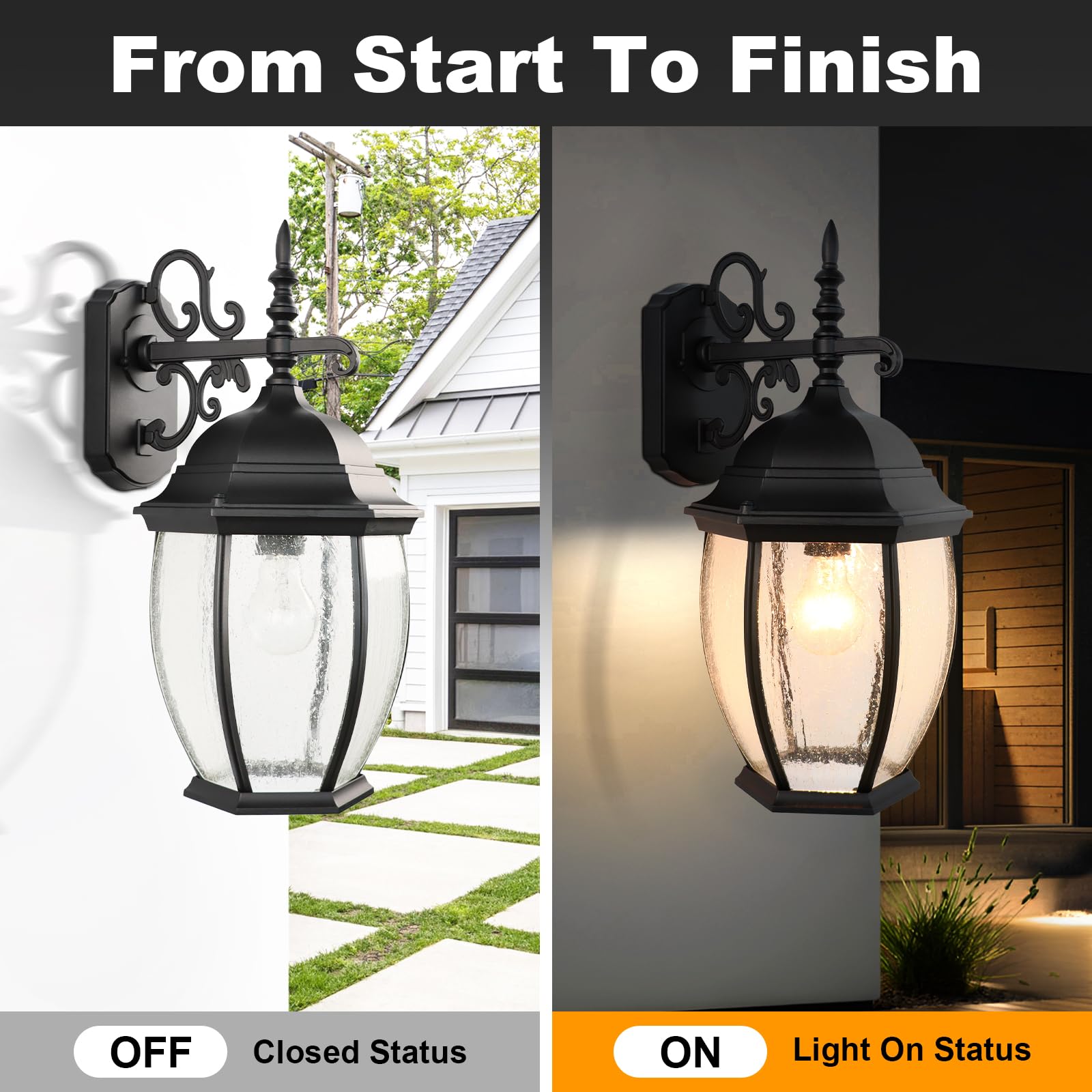 Lprzsg Outdoor Wall Lights, 18&quot; Waterproof Black Aluminum Sconce With Glass Shades For Porch, Patio