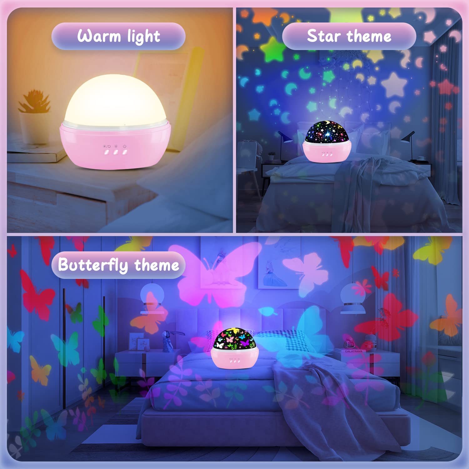 JKGIFTS Butterfly Decorations - 16 Colors Star Projector Night Light, Pink Kids Toys for Girls Ages 3-8, Party Supplies & Room Decor
