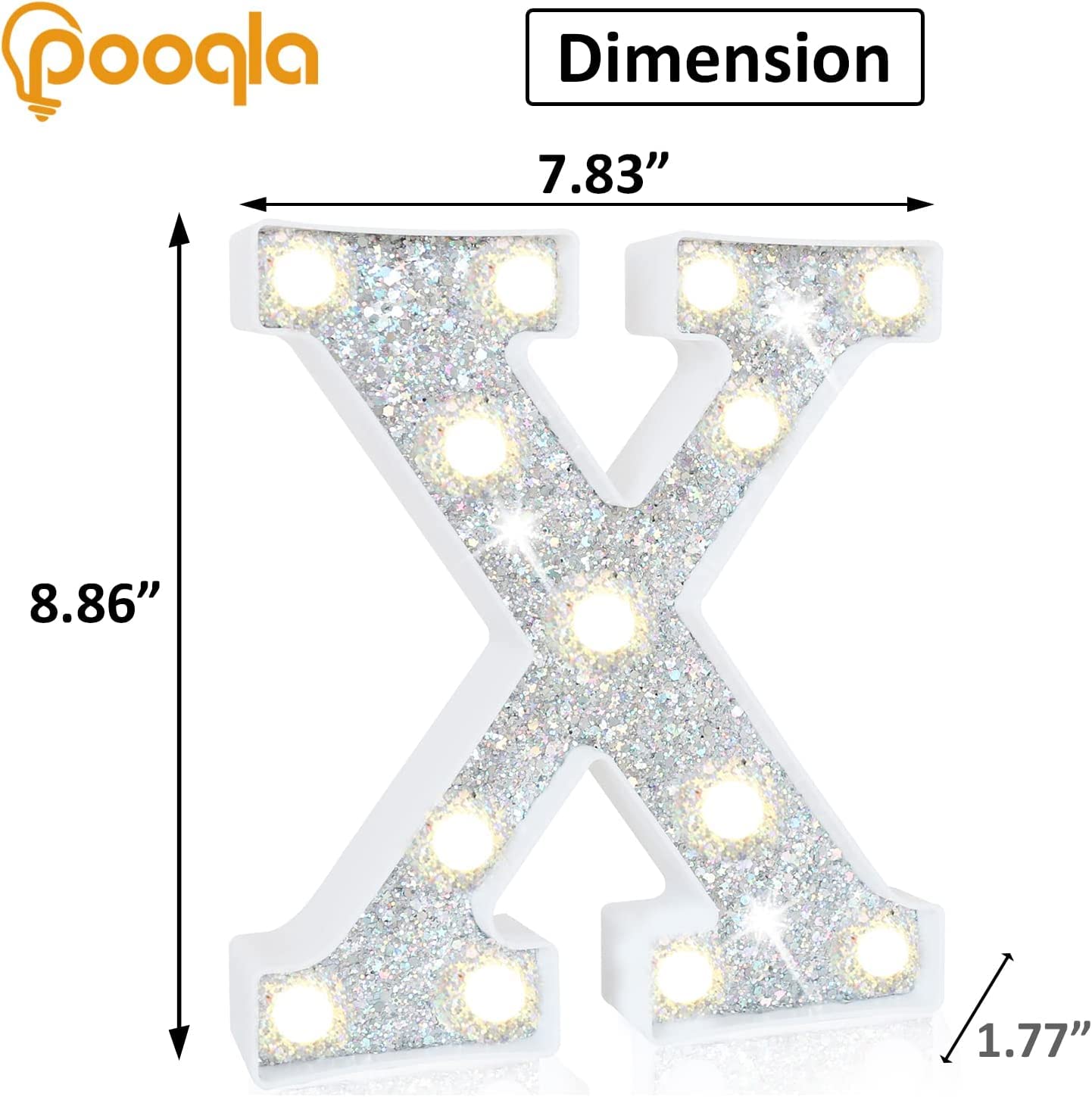 Pooqla Silver LED Marquee Letter Light, RGB Color Changing, Model S-RGB, Battery Operated, Letter X for Parties & Decorations