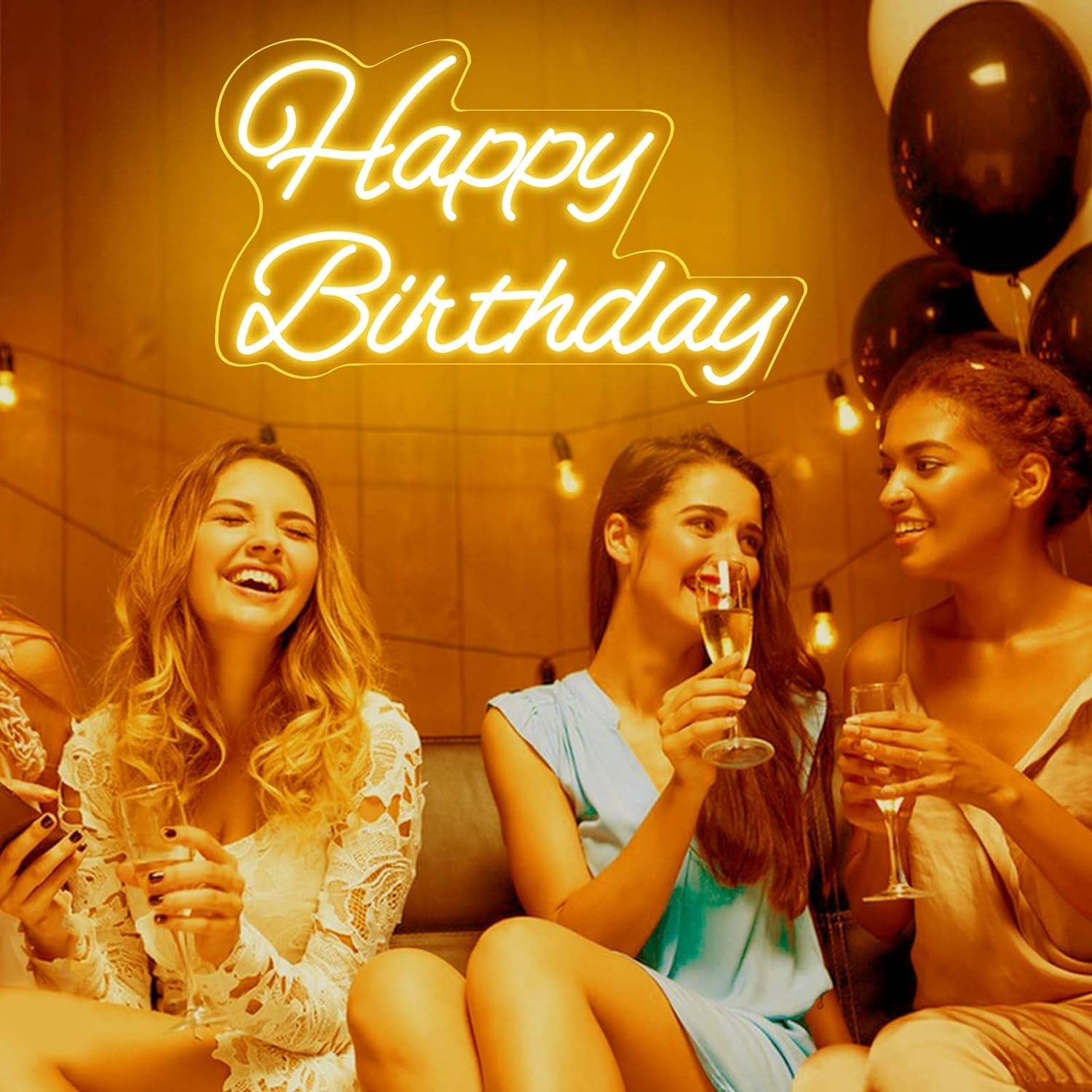 Neonawall Acrylic Birthday Neon Sign, Warm Light, Dimmable, USB Powered, 16.54x9.06in, Model Z-HB01-Warm-16