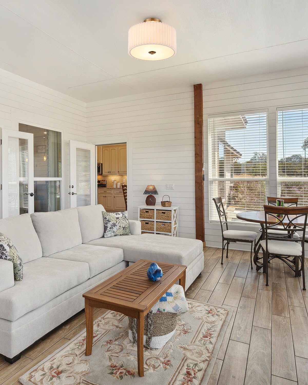 Vonluce 13&quot; Semi Flush Mount Ceiling Light, 2-Light Drum Fixture, White Shade & Bronze Finish