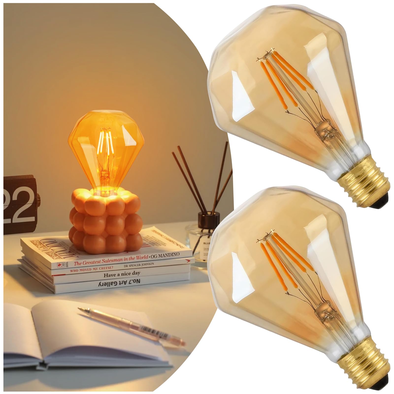 Large Oversized Edison Bulb,Vintage Style Amber Light Bulbs 40 watt Equivalent,Dimmable Globe Light Bulbs for Bedroom,Lamps,Pend