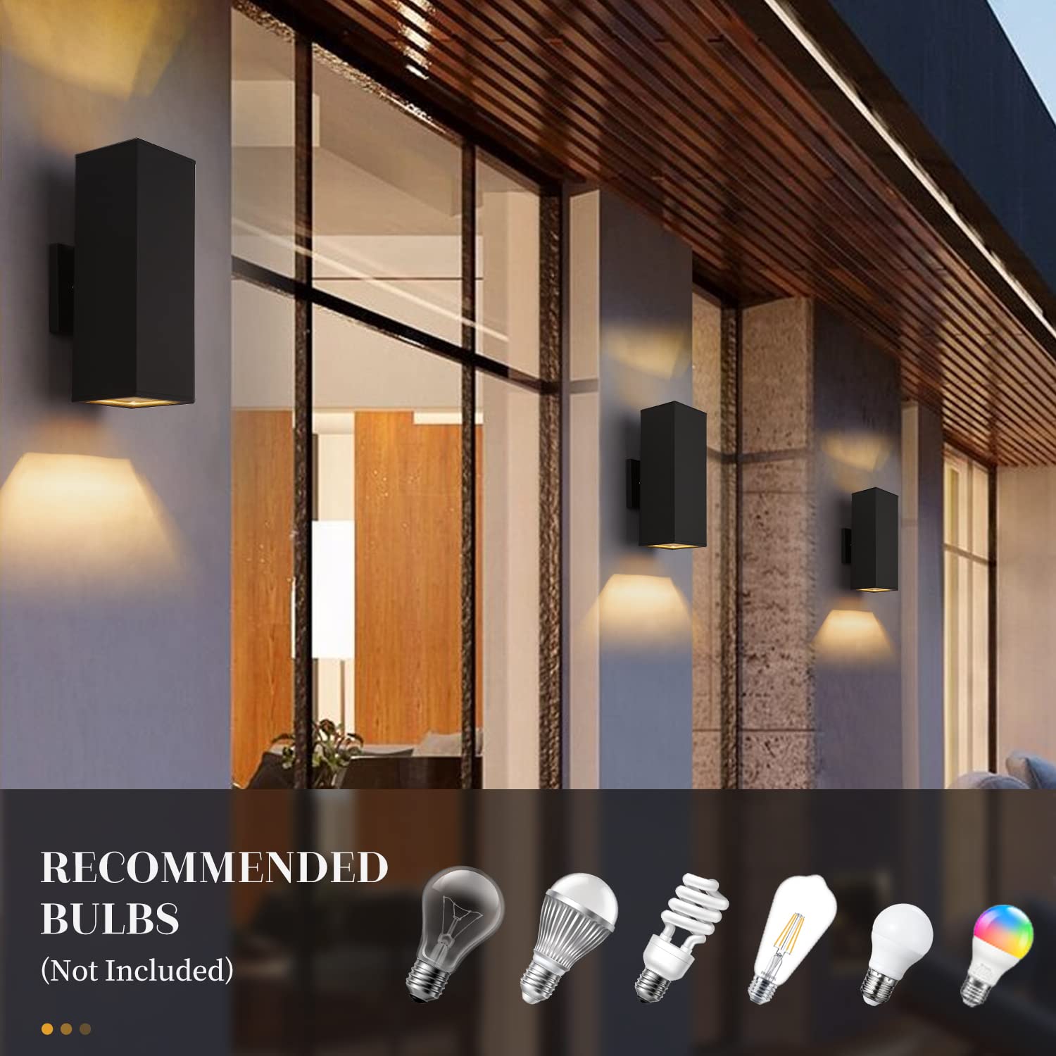 Harriet Modern Outdoor Wall Lights, Aluminum Outdoor Wall Sconce Waterproof Rustproof, Up And Down Lighting Exterior Sconces Squ