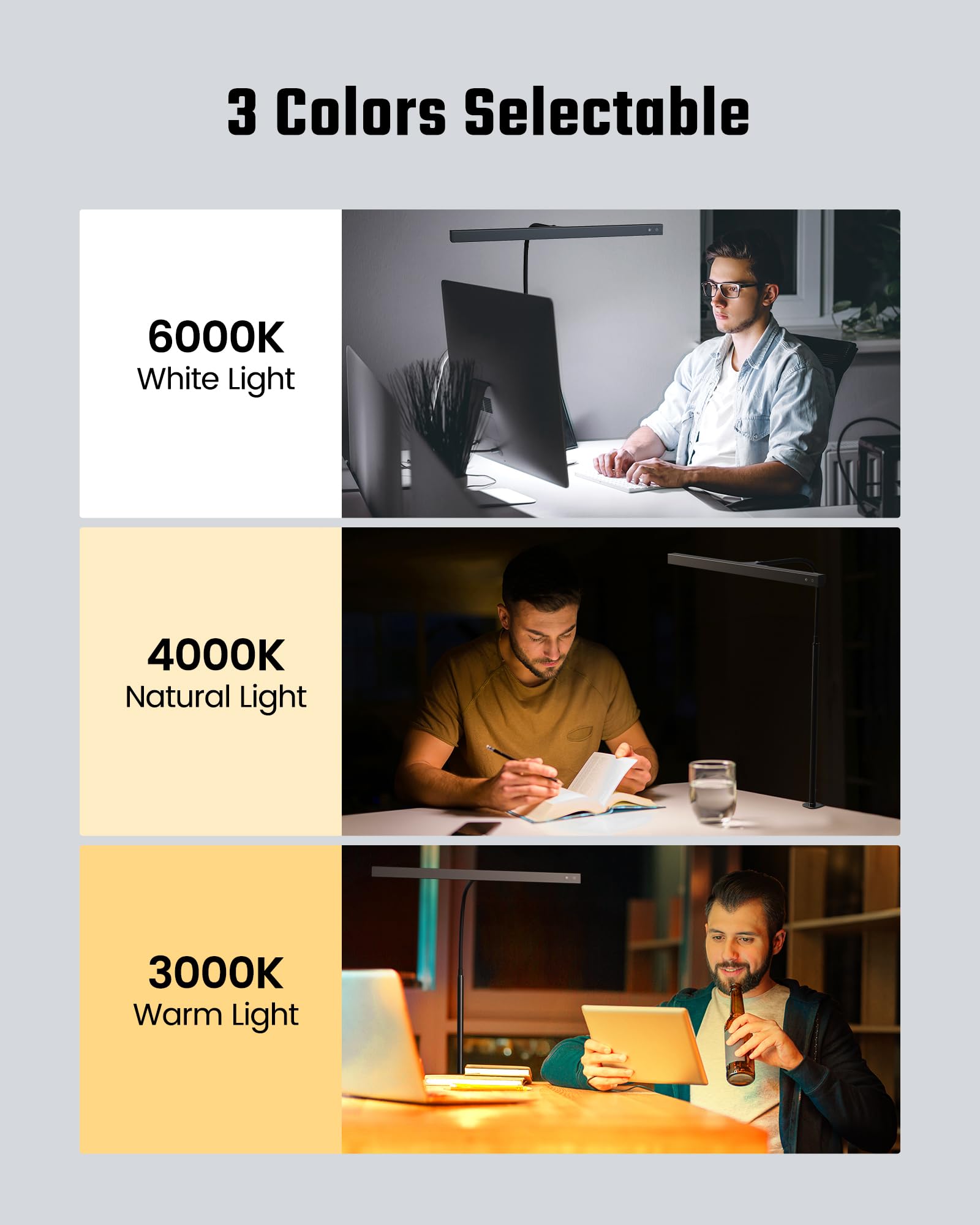 Superdanny Led Desk Lamp, Adjustable Gooseneck, 12W Touch Control, Eye-Caring Black Clamp Light