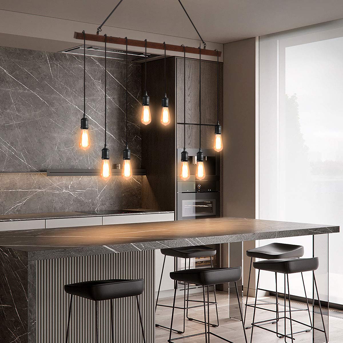 Tangkula 8-Light Industrial Pendant Light, Adjustable Suspension, Iron, Black, Model light24666, Vintage Chandelier for Home Decor