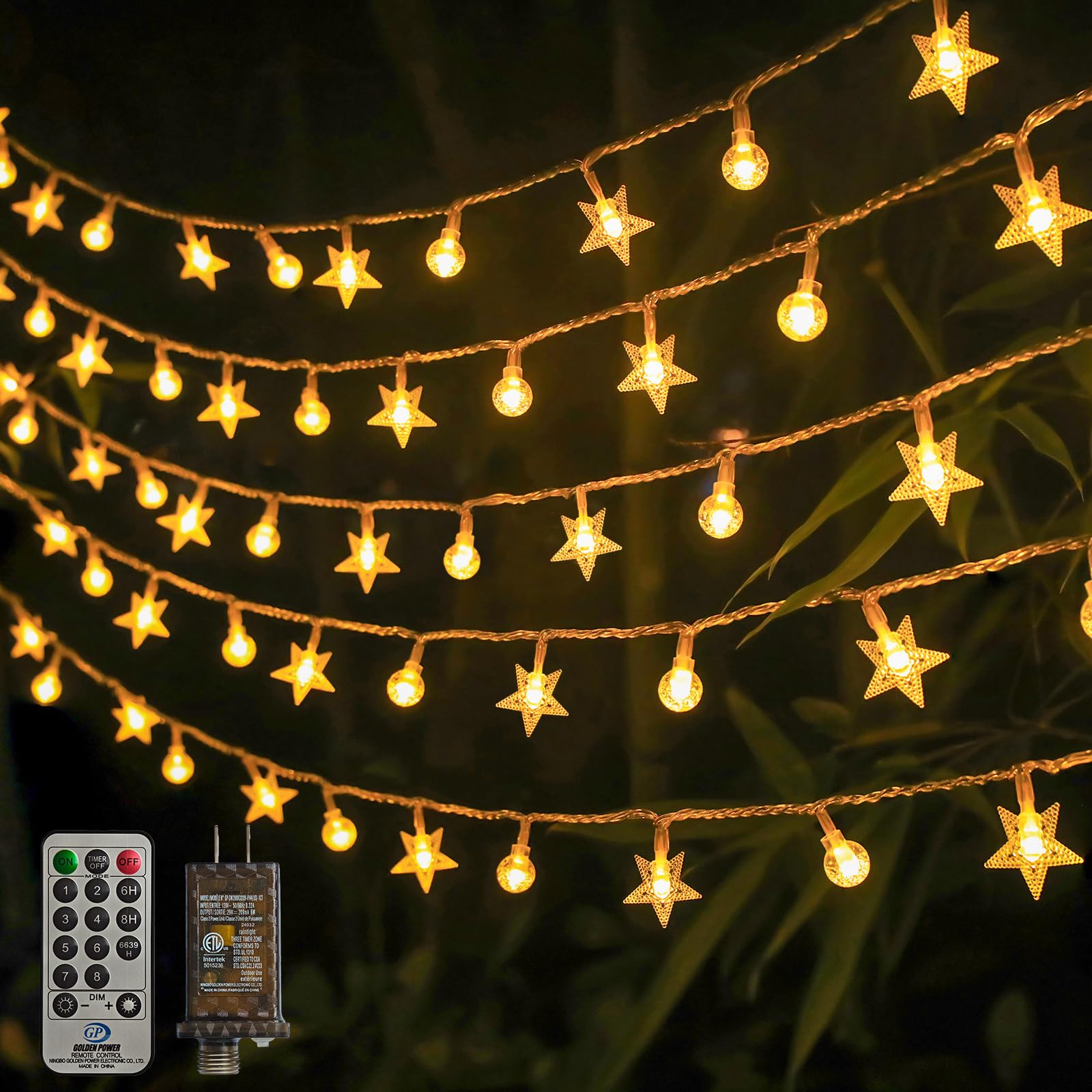 Crystal Globe & Star String Lights Plug in - 72 FT 160 LED Star Fairy String Lights with Remote Control Timer Waterproof Indoor 
