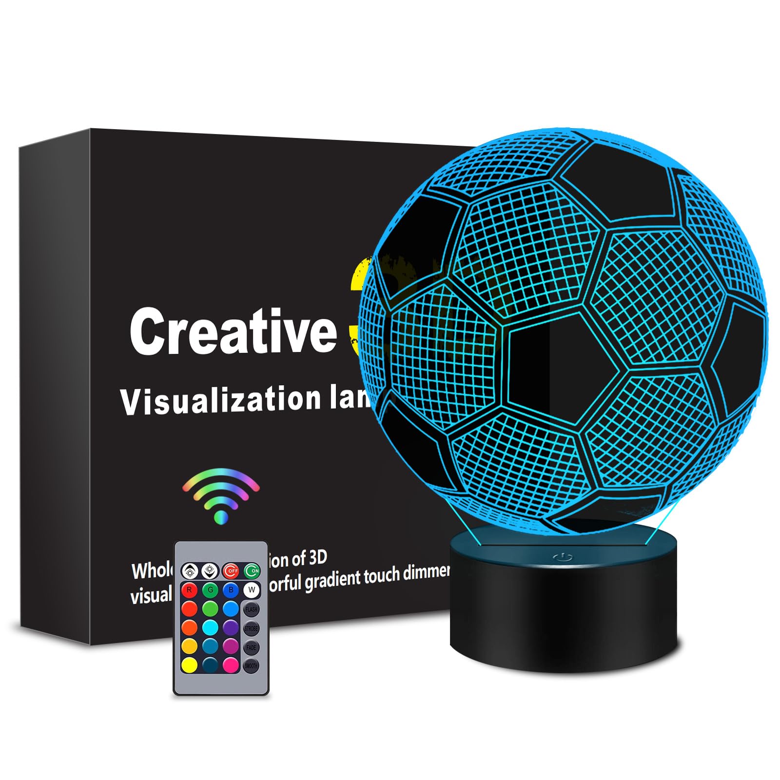 Menomino Soccer Gifts 3D Illusion Night Light Lamp Toys With Remote Control 16 Colors Changing, Soccer Accessories Stuff Decor B