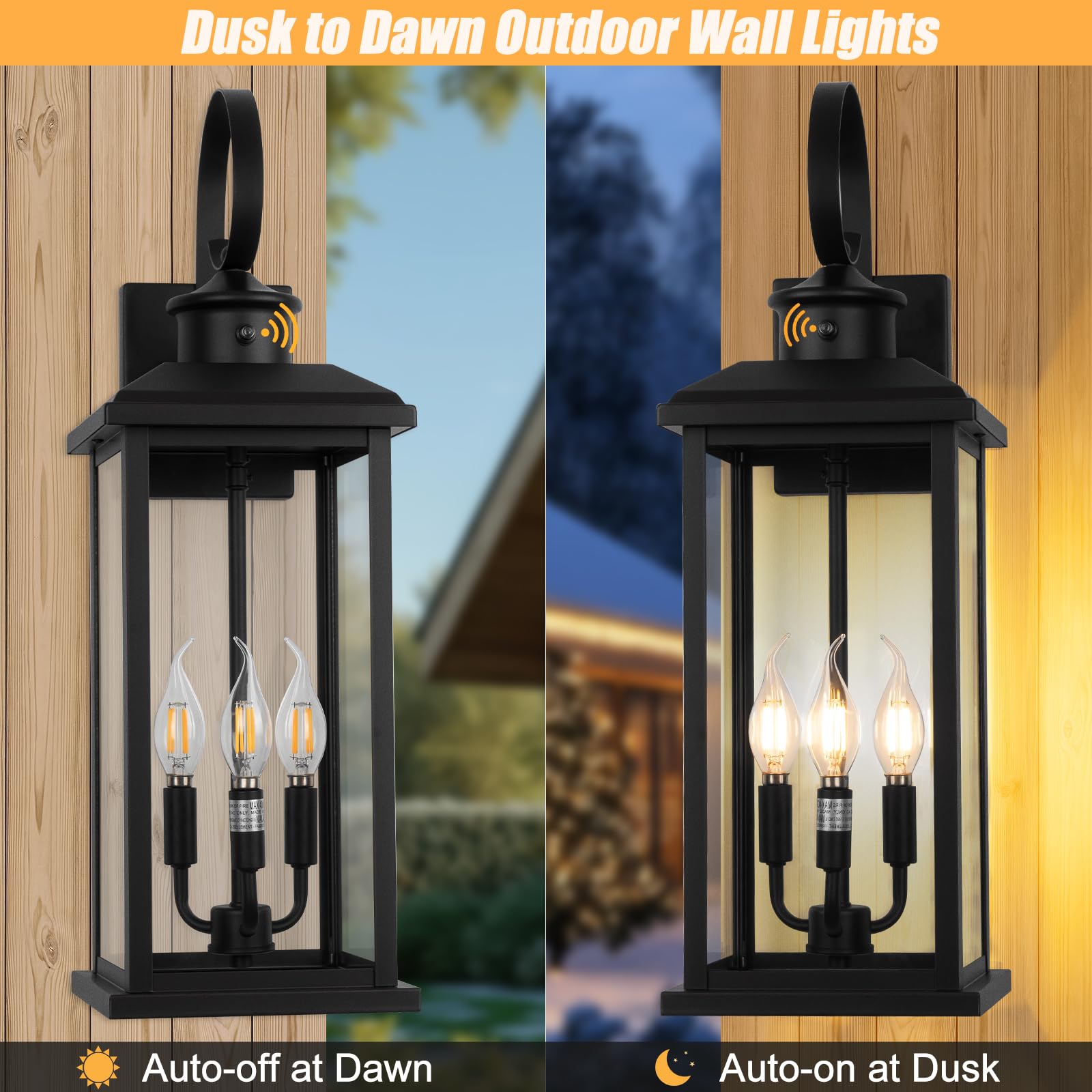 SIAFAVOI 24" Outdoor Wall Light Fixture - 2 Pack Black Modern 3-Light Waterproof Sconce for Entryway, Garage, Coach E12 Base