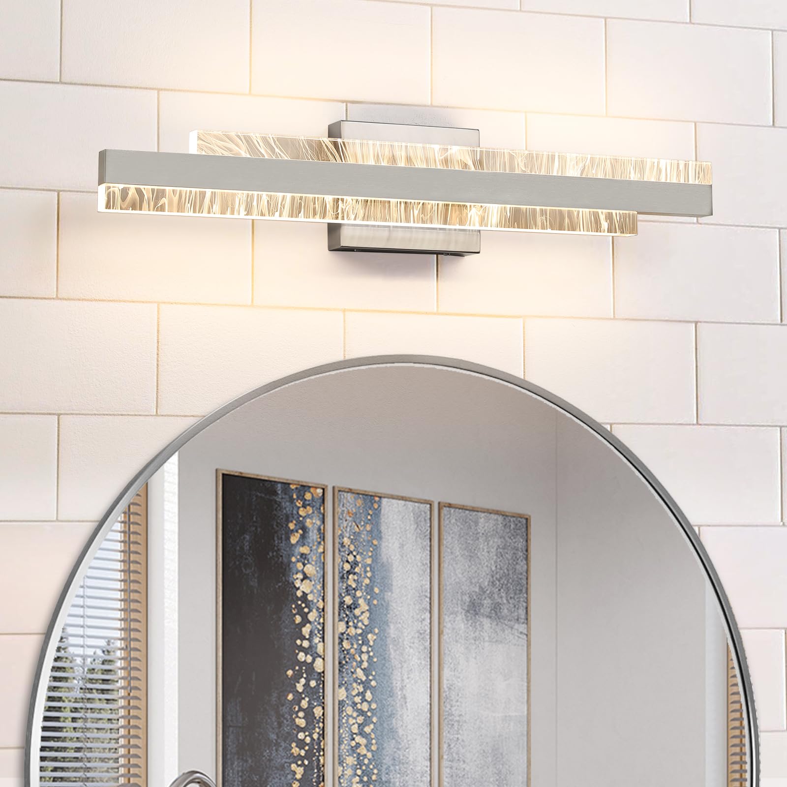 Hahzt Modern Bathroom Vanity Light: Brushed Nickel 24 Inch 28W Dimmable Led Bath Bar Light Fixtures Over Mirror - Wall Sconce Picture Lights For Living Room Bedroom 3000K