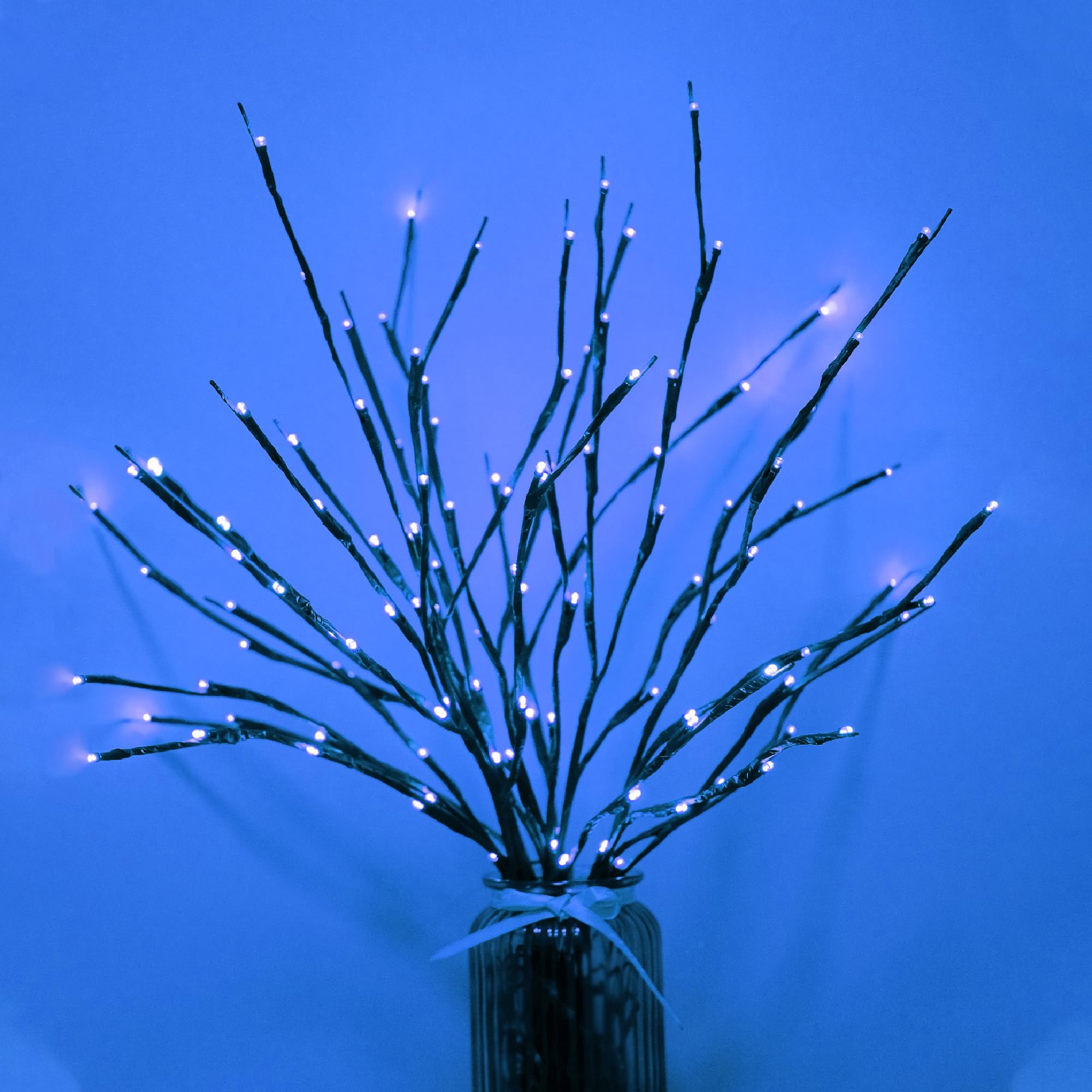 MENCH Branch Lights, 6 Pcs Twig Light, USB & Battery Powered, 8 Flashing Modes, Blue, Model BL06BL