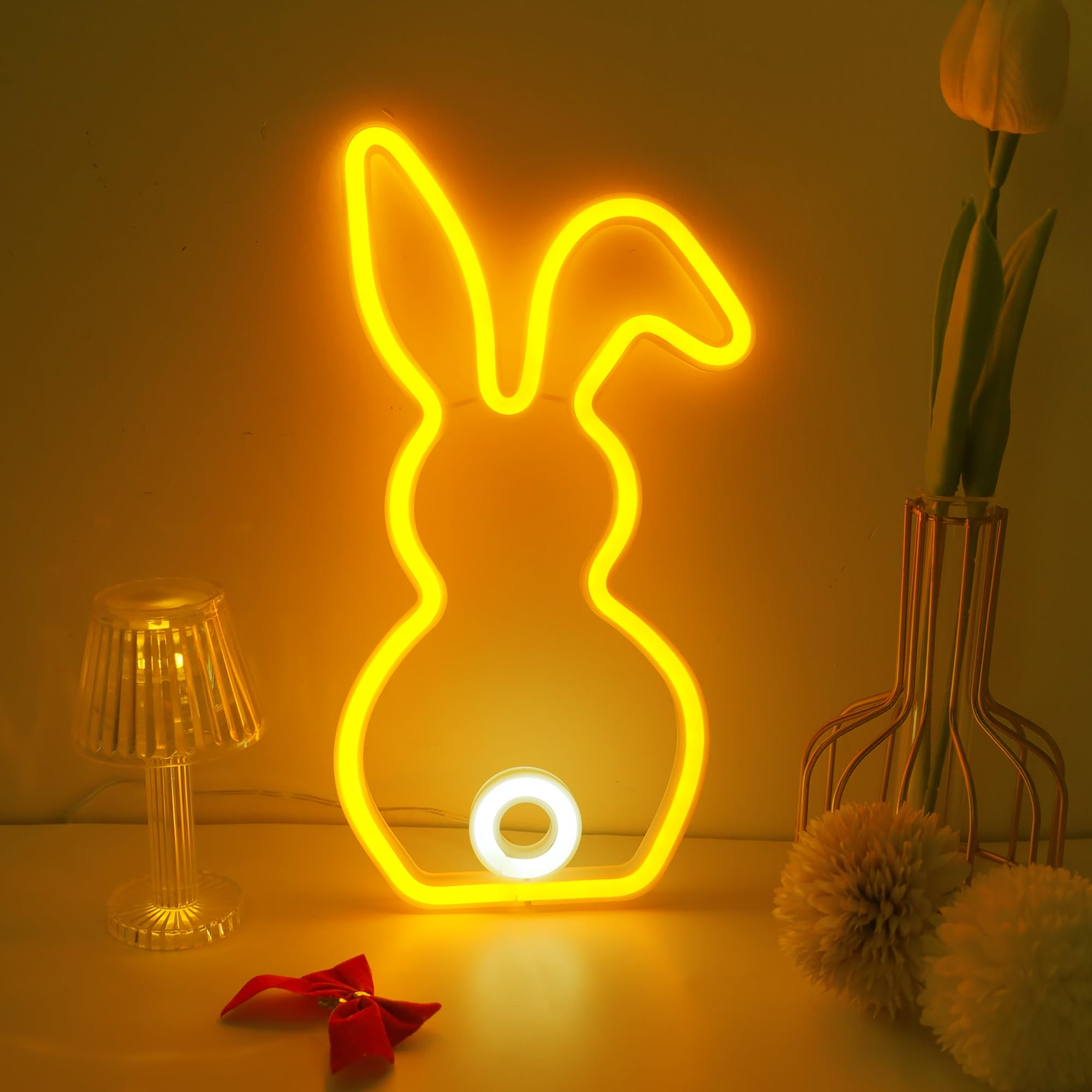 ENUOLI Rabbit Neon Sign Light - USB Powered Wall Art for Bedroom & Kids Room, Plastic, Colorful Bunny Decoration for Parties & Gifts