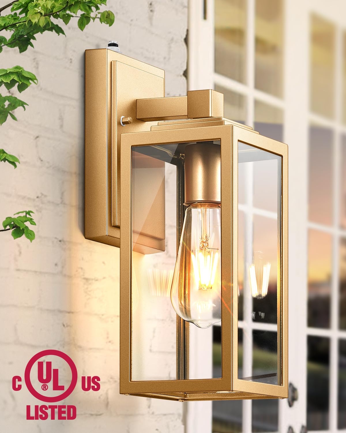 Vianis Dusk To Dawn Wall Lanterns, 2 Pack Golden Exterior Wall Light Fixtures Wall Mount Sconces With Photocell Sensor, Waterpro