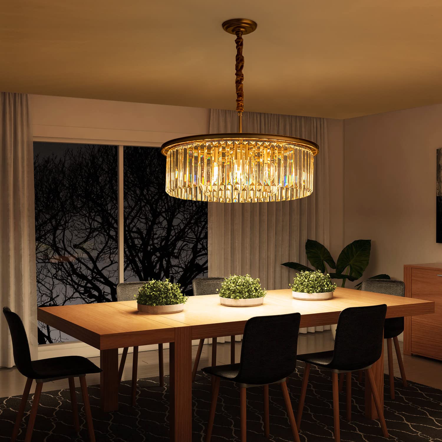 lighceac 23" 8-Light Modern Crystal Chandelier - Gold Metal, 2-Rings, Ideal for Dining Room, Living Room, Kitchen, Bedroom