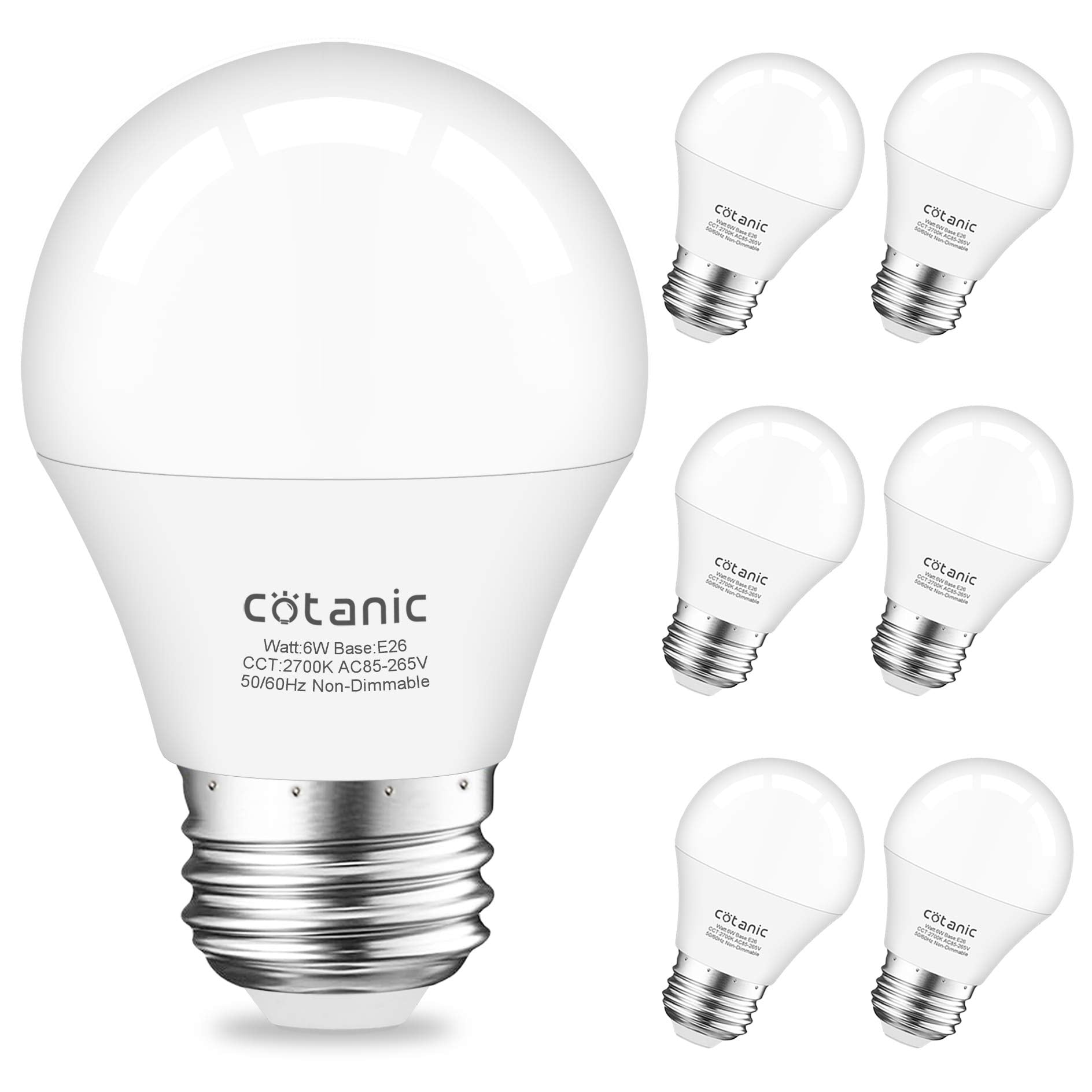 Cotanic A15 LED Ceiling Fan Light Bulbs, 6W, 600lm, 2700K Warm White, E26 Medium Base, 6 Count, Non-Dimmable