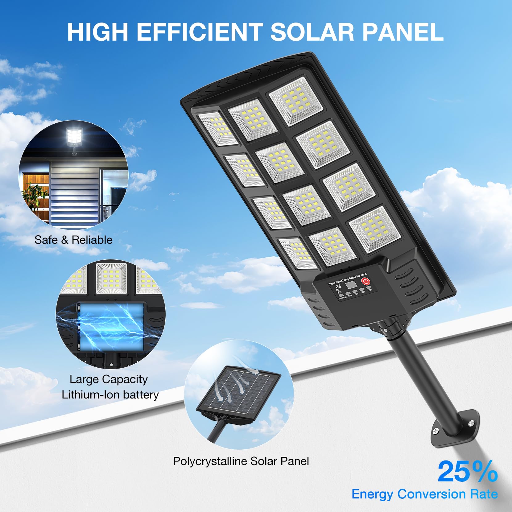 Heisolcool Hl Solar Street Lights Outdoor Waterproof, 20000Lm 320 Wide Angle Solar Flood Light, Led Solar Parking Light With Mot