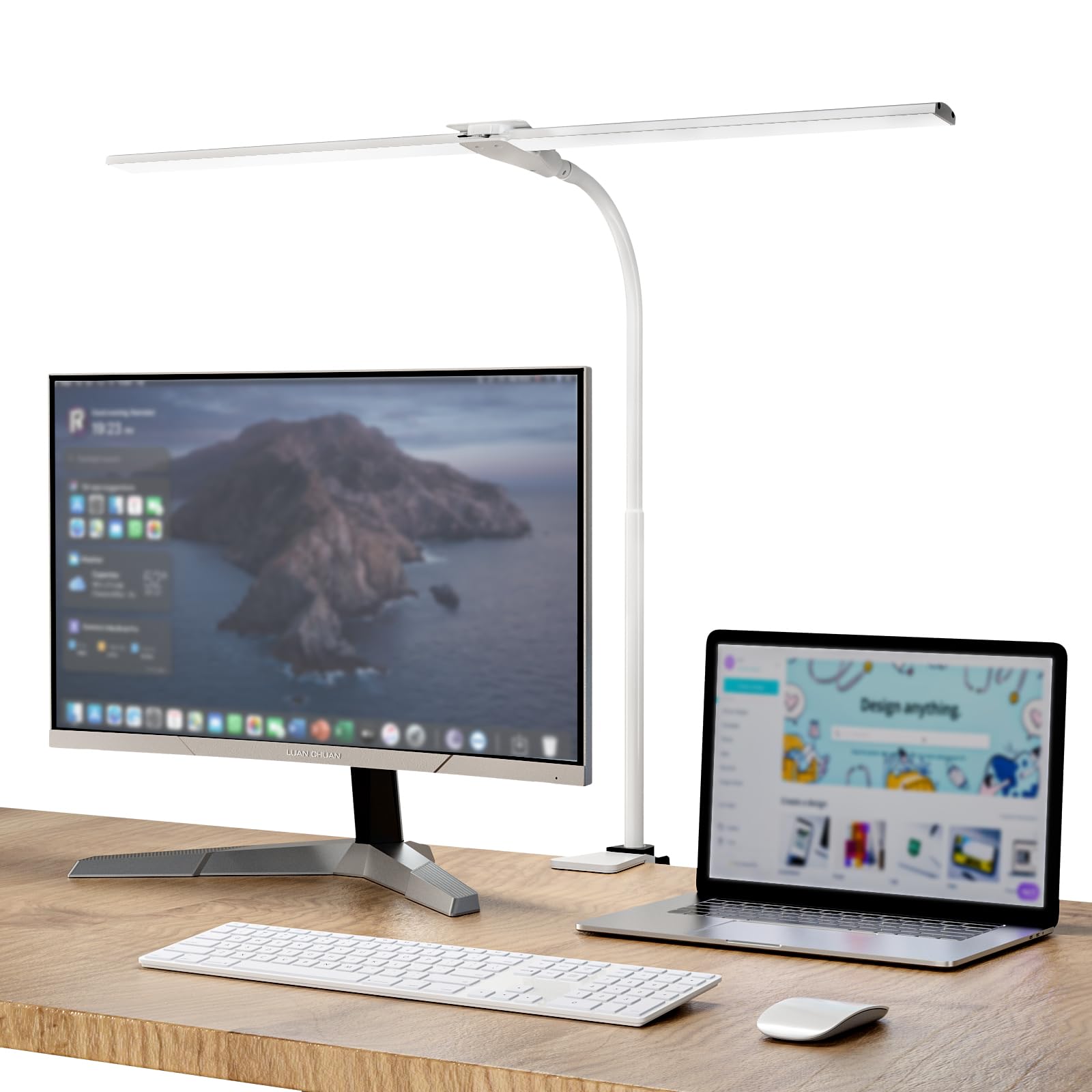Led Desk Lamp, Double Head Desk Lamps For Home Office, Dimmable 25 Lighting Modes Bright Desk Lighting,12W 1400Lm Eye-Caring Architect Table Lamp For Workbench Monitor Reading Study, White
