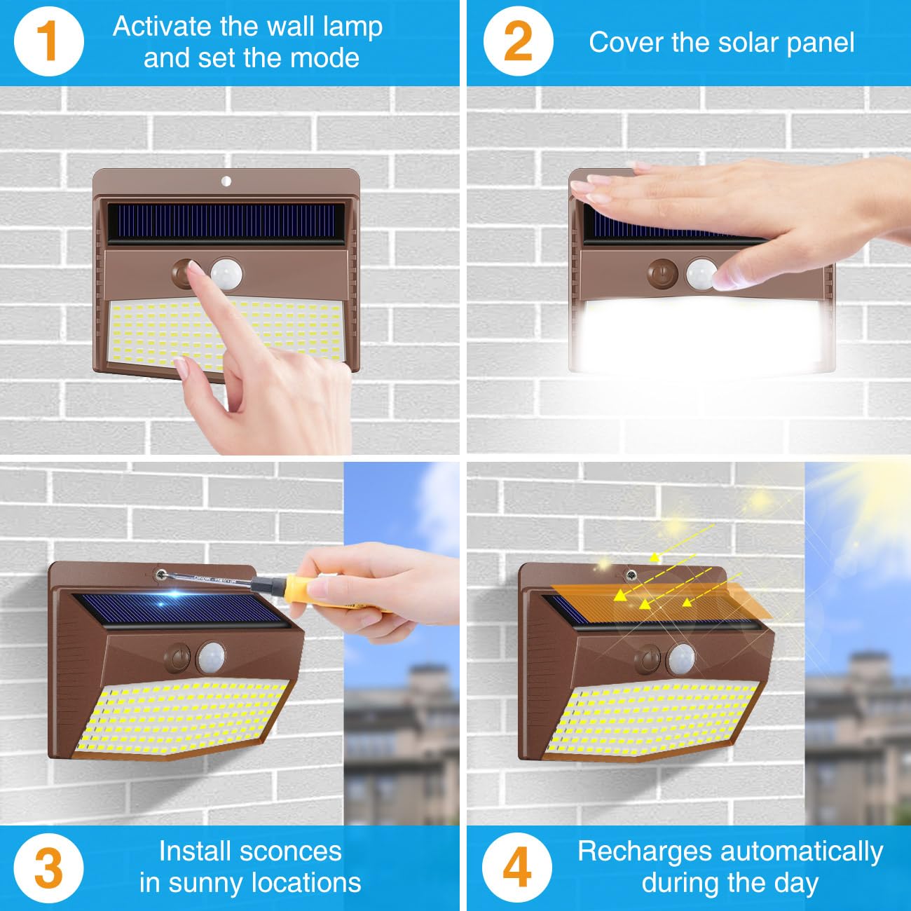 Peasur Solar Outdoor Lights Motion Sensor Waterproof 4 Pack Brown Plastic