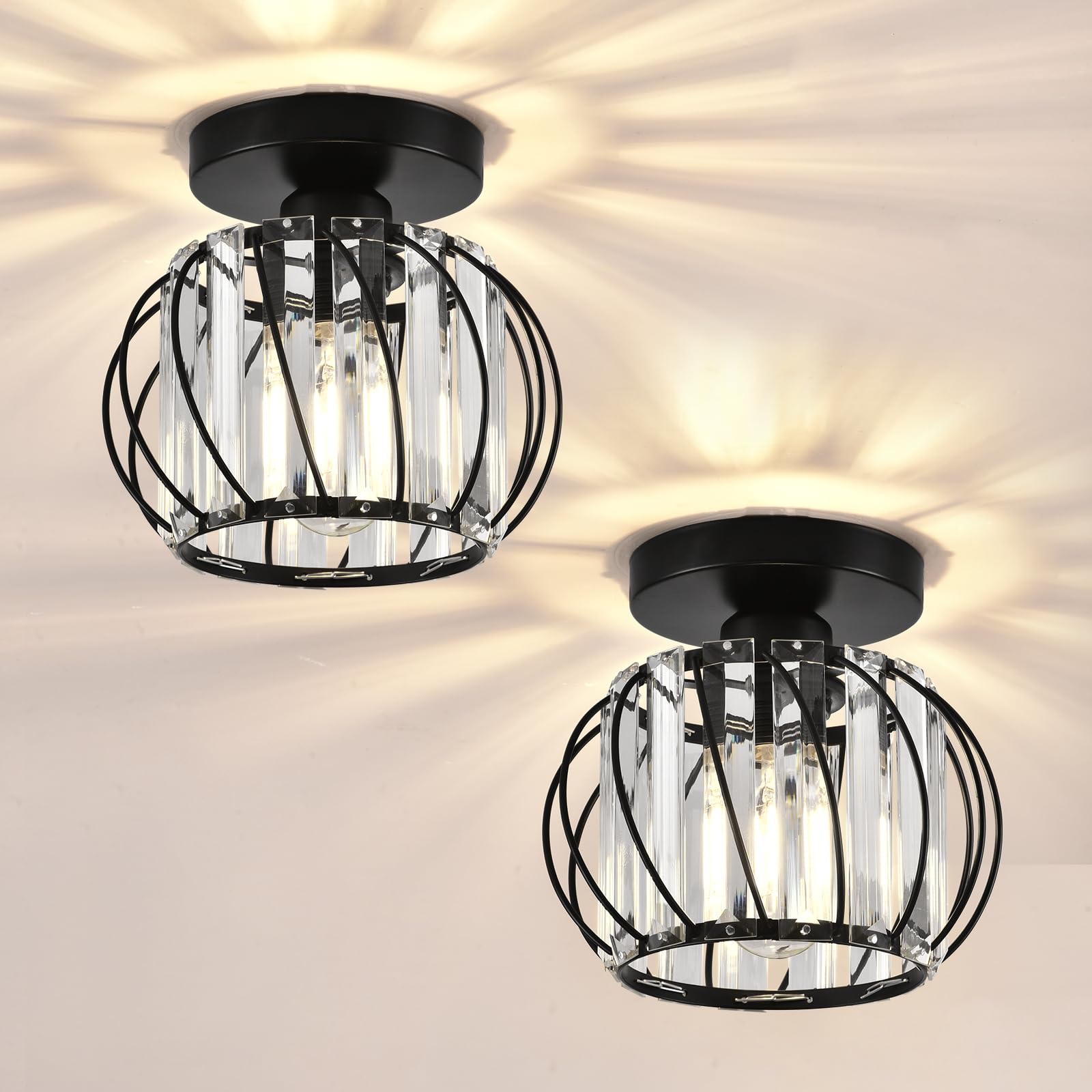 Ztuoyong Crystal Ceiling Light - Black Crystal Chandelier For Kitchen, Hallway, Entrance, Balcony, Dining, Living, Bar, Farmhous