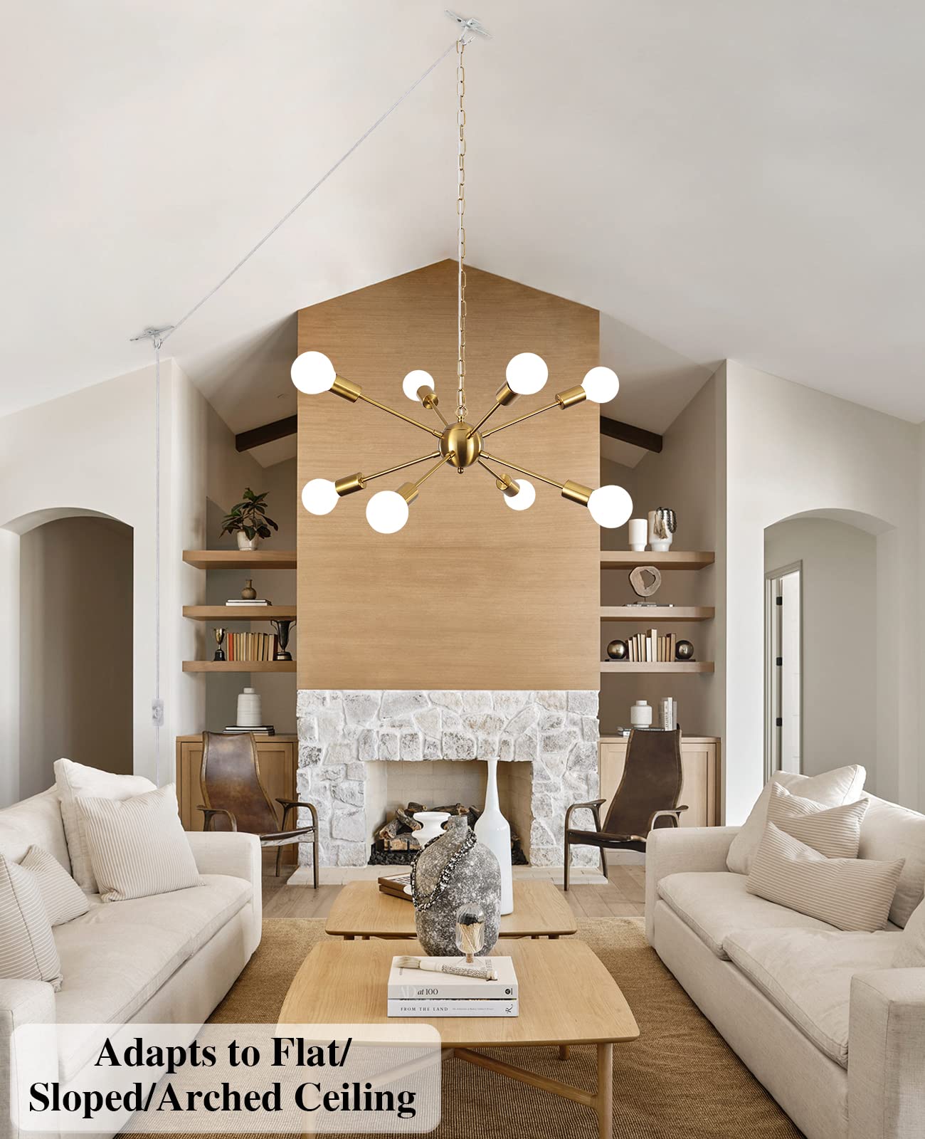 Lasenchoo 8-Light Gold Plug-In Chandelier With 16.4Ft Cord, Ideal For Living Room & Dining Room