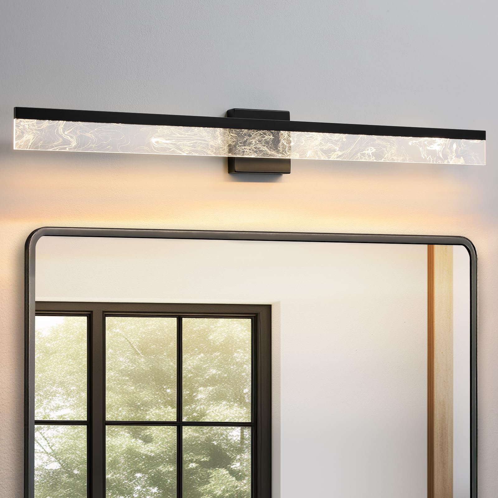 AIJIASI Bathroom Vanity Light Bar, 39 Inch, Black LED, 28W Dimmable, Model 8205WL-39BK-US, Modern Acrylic Lighting Fixture
