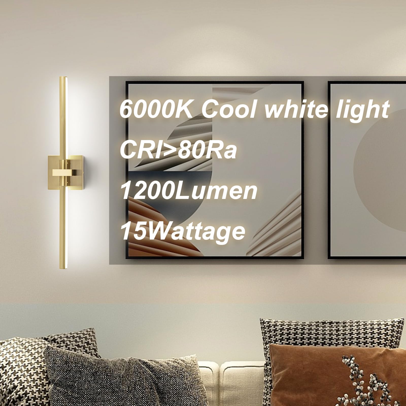 Edislive Modern Dimmable Led Vanity Light 360 Rotatable Bathroom Vanity Wall Lighting Fixtures  23.2 In Mirror Wall Sconce Fixtures For Bathroom Bedroom Makeup Living Room 6000K(Gold)