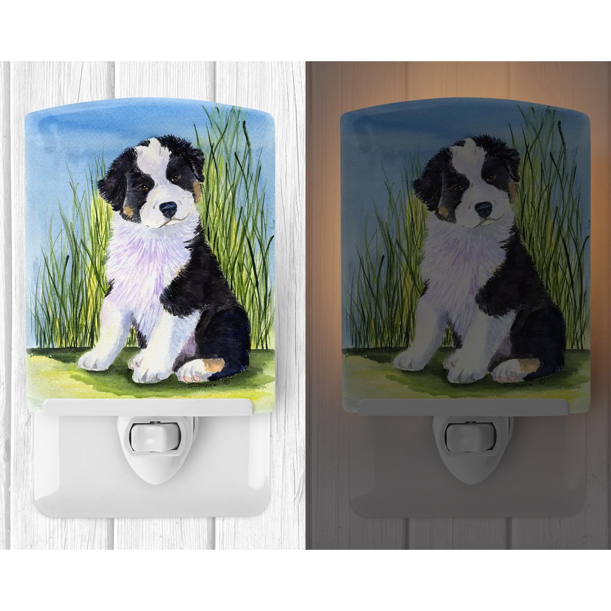 Caroline'S Treasures Ss8372Cnl Australian Shepherd Ceramic Night Light Compact, Ul-Certified, Ideal For Bedroom, Bathroom, Nursery, Hallway, Kitchen, 6X4X3, Multicolor