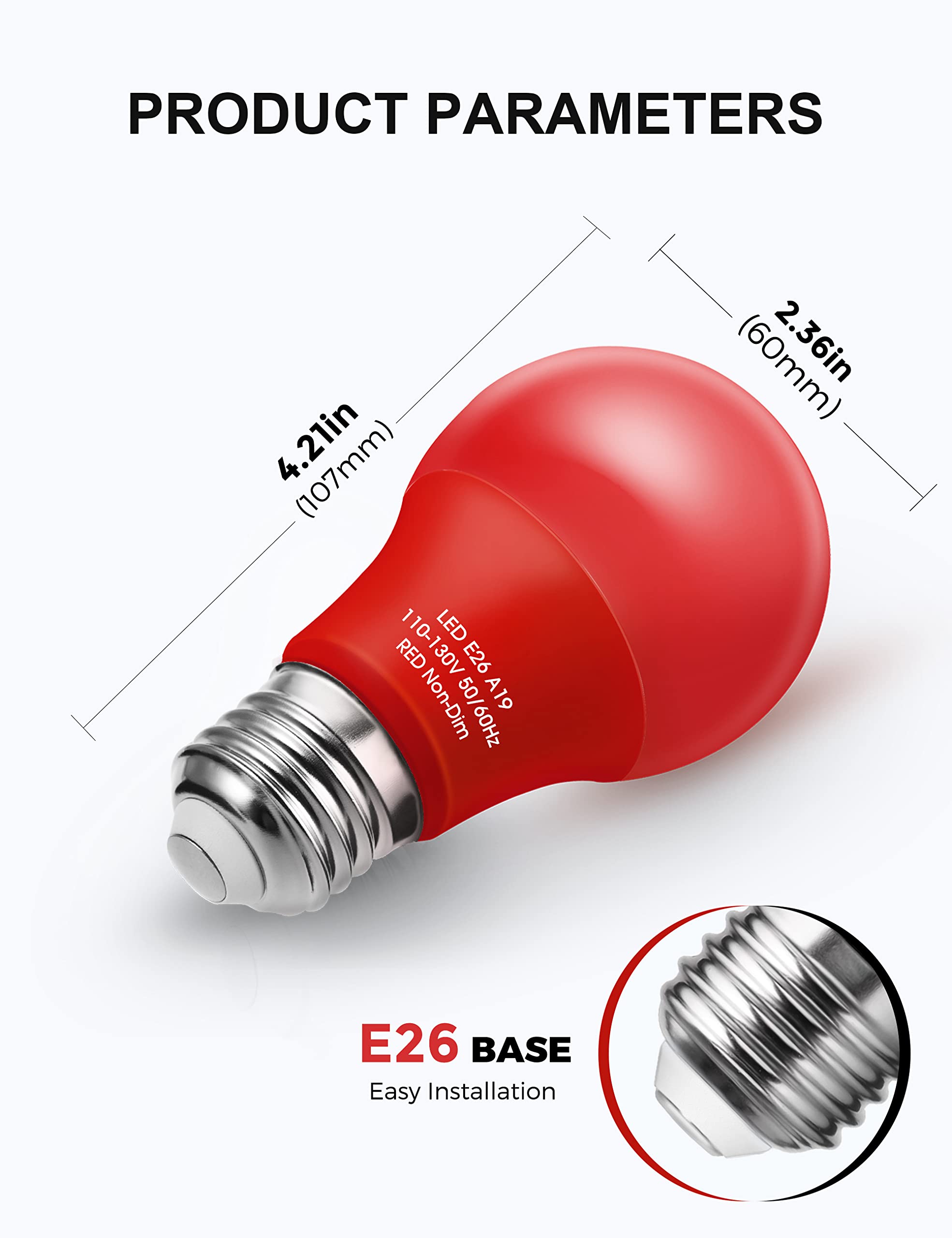 Red Light Bulbs [ 4 Pack] Christmas Light Bulbs 9W (60W Equivalent) A19 Led Red Light Bulbs Indoor/Outdoor, E26 Base Non-Dimmable,720Lm Porch Light, Led Light Bulb For Christmas Day Decorations