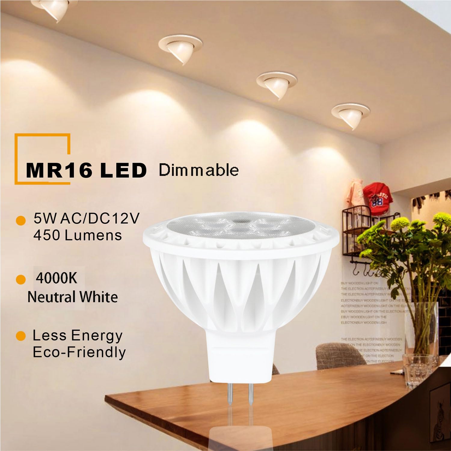 12V Mr16 Led Bulbs 4000K Neutral White Dimmable 50W Halogen Replacement Gu5.3 Base Led Light Bulbs For Recessed Lighting  Track Lights  6-Pack
