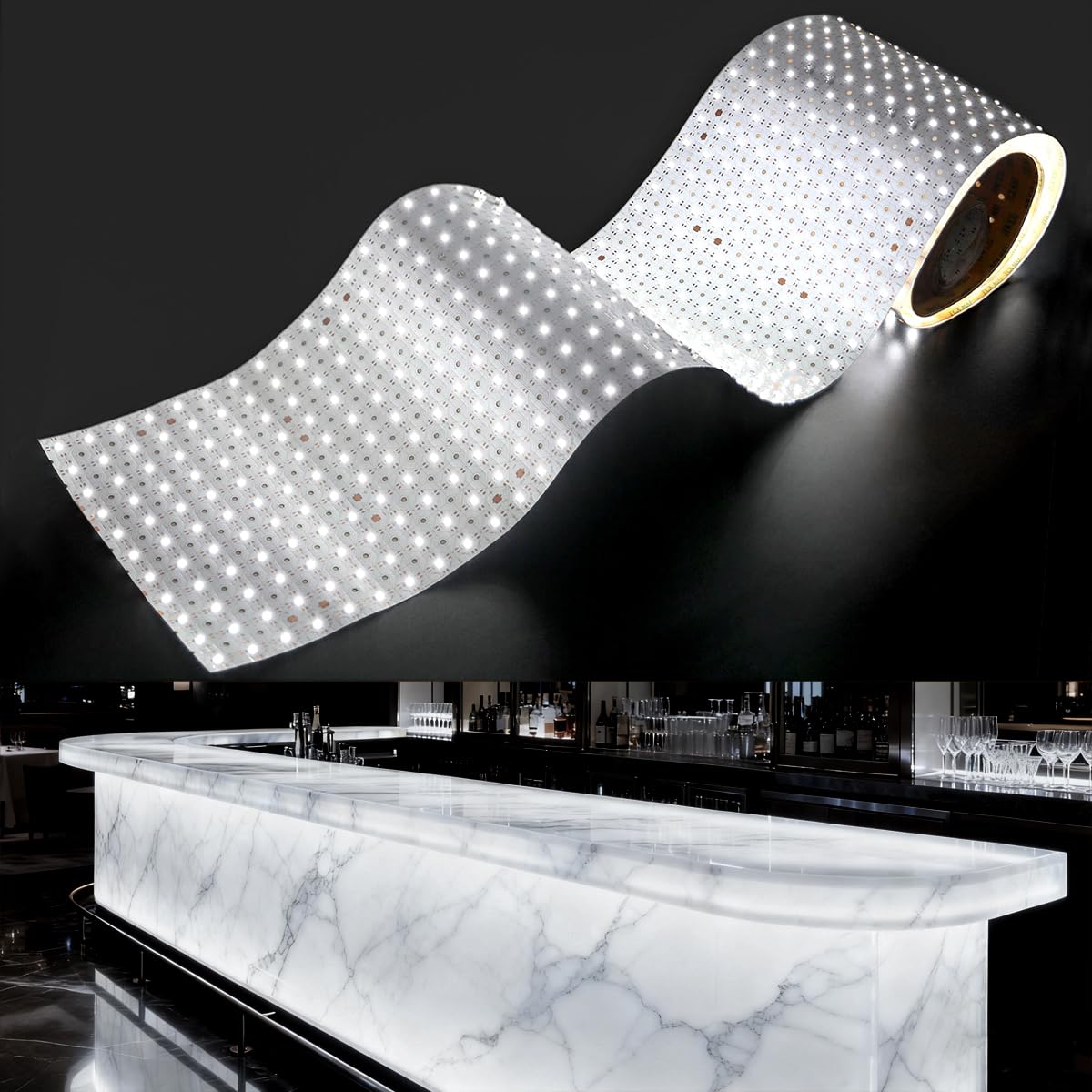 SuperLightingLED Extra Long 6.56ft LED Sheet for Backlighting Countertop  6000K Flexible Large 78.7 x 9.45 24V LED Light Sheet  Cuttable Dimmable Slim Panel Light with Accessory (6000K  6.56Ft IP20)