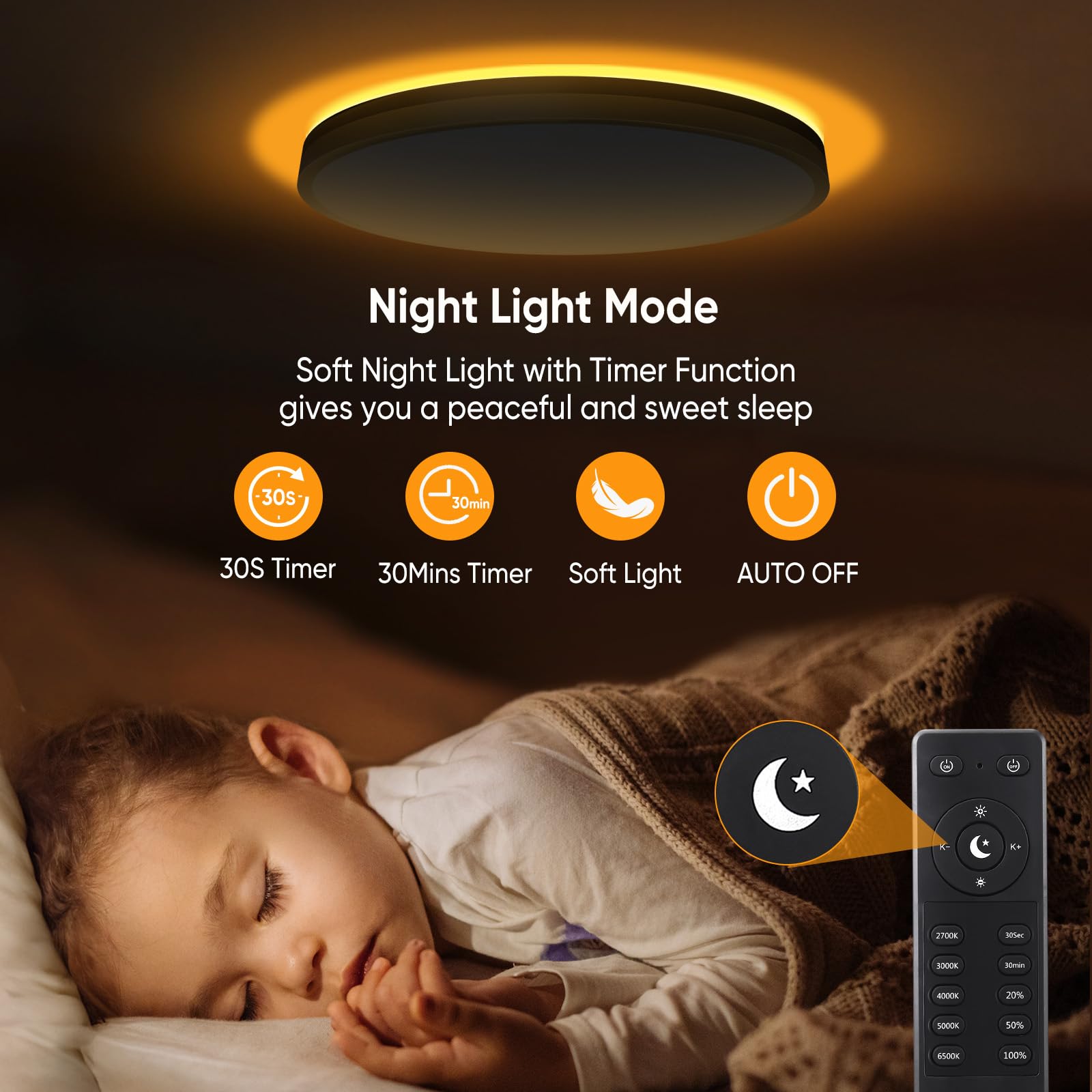 Lightania Flush Mount Ceiling Light 11 Inch Black Gold, 20W 2000LM, Remote Control, Dimmable, Adjustable LED for Bedroom Kitchen Living Room