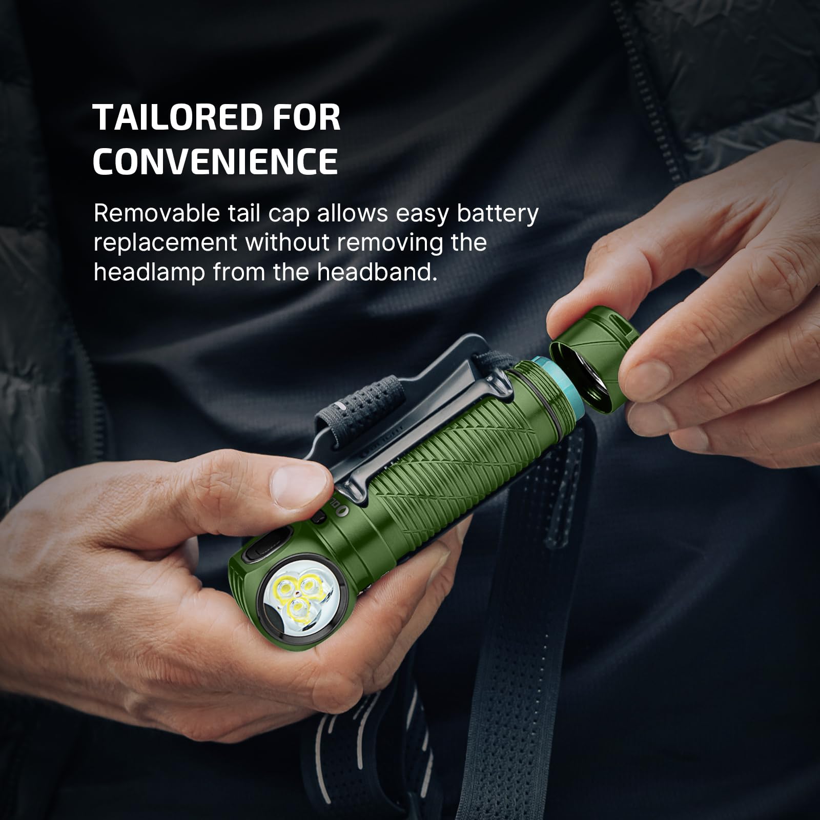 OLIGHT Perun 3 Rechargeable Headlamp - 3000 Lumens LED, Waterproof, OD Green, Model C4-OD97-BX4W, Ideal for Camping & Hiking