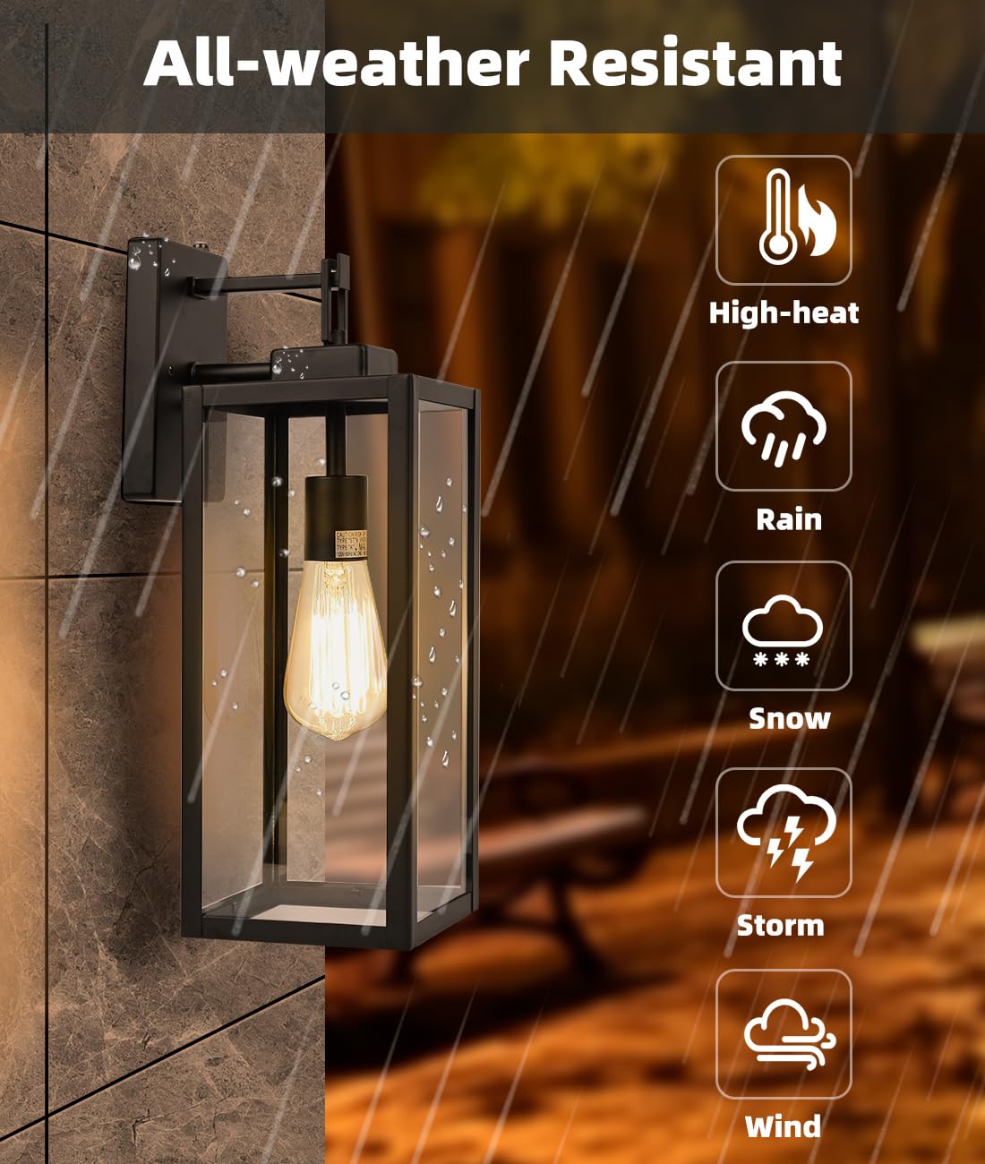 Faymart Dusk To Dawn Outdoor Wall Lantern, 18&quot; Sconce With Sensor, Metal Glass Shade, 1 Pack