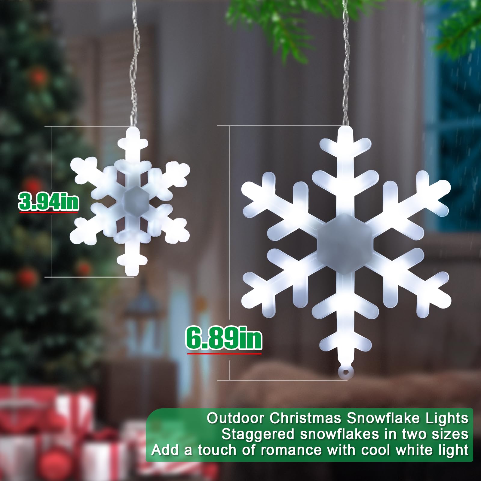 Jofios Christmas Snowflake Lights, 11.48Ft Outdoor Led Snowflake Icicle Christmas Lights With 14 Drops, Waterproof Snowflake Lig