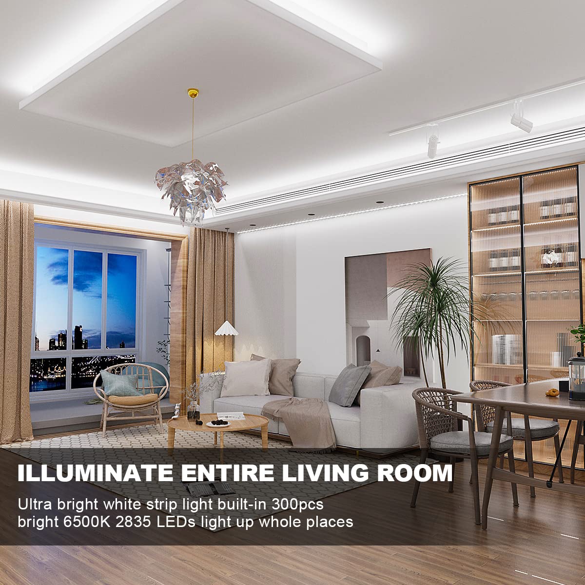 MY BEAUTY LIGHT LED Strip Lights 16.4ft White Dimmable 6500K with RF Remote, Adhesive Rope Lights for Living Room, Bedroom, Kitchen