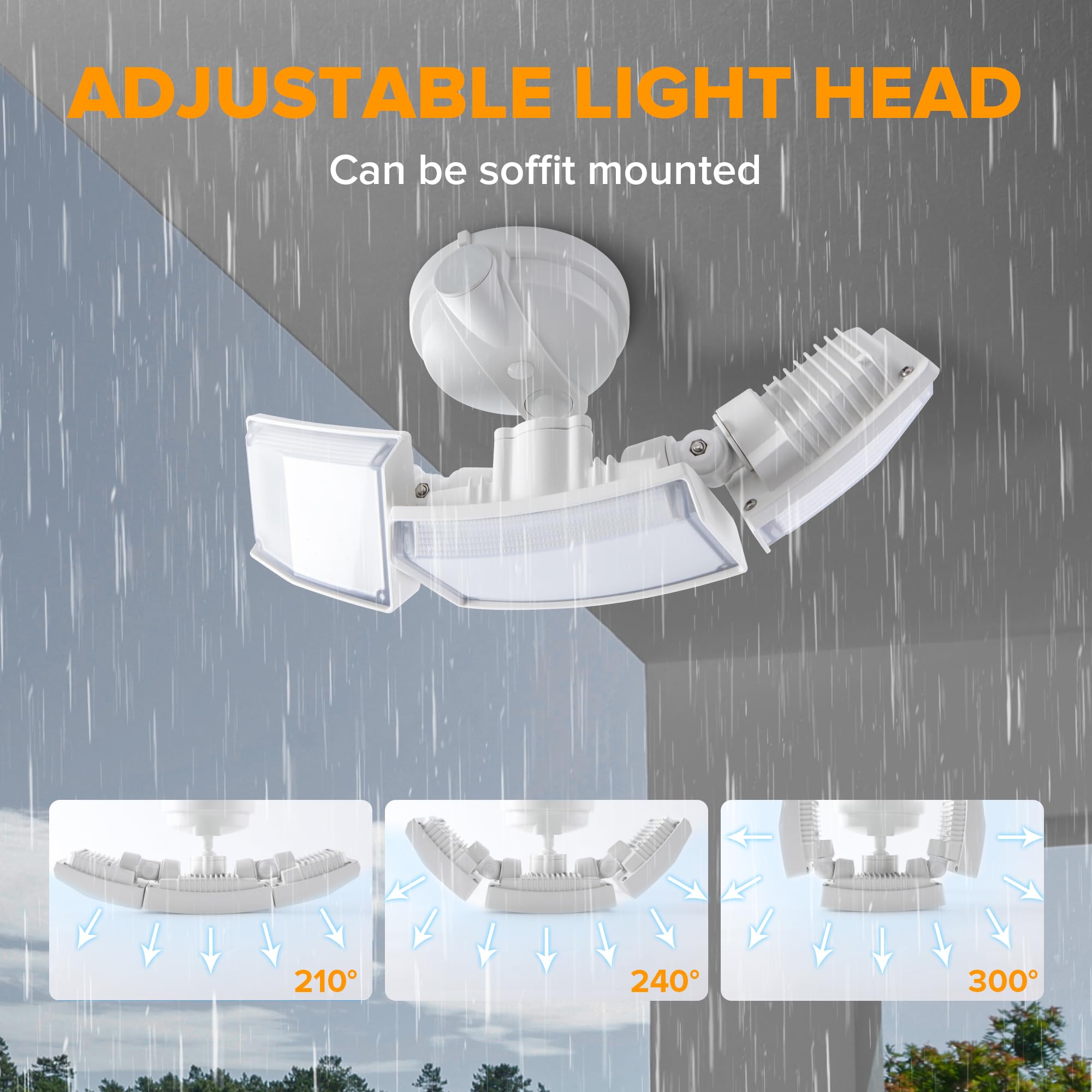 LUTEC 75W LED Flood Light - 8000 Lumen, 3 Adjustable Heads, 5000K Daylight, IP65 Waterproof, White, Model 9693f828