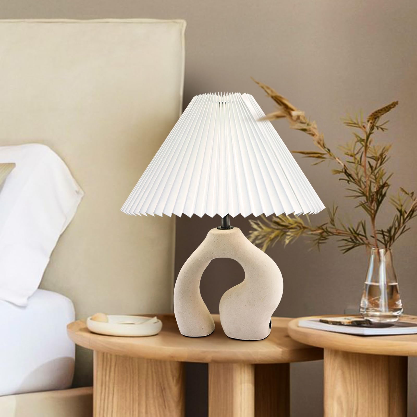 ArtCredit Pleated Ceramic Table Lamp for Bedroom 3 Way Dimmable with USB Port & 3W LED Touch Control Modern Lamp with Ceramic Ba