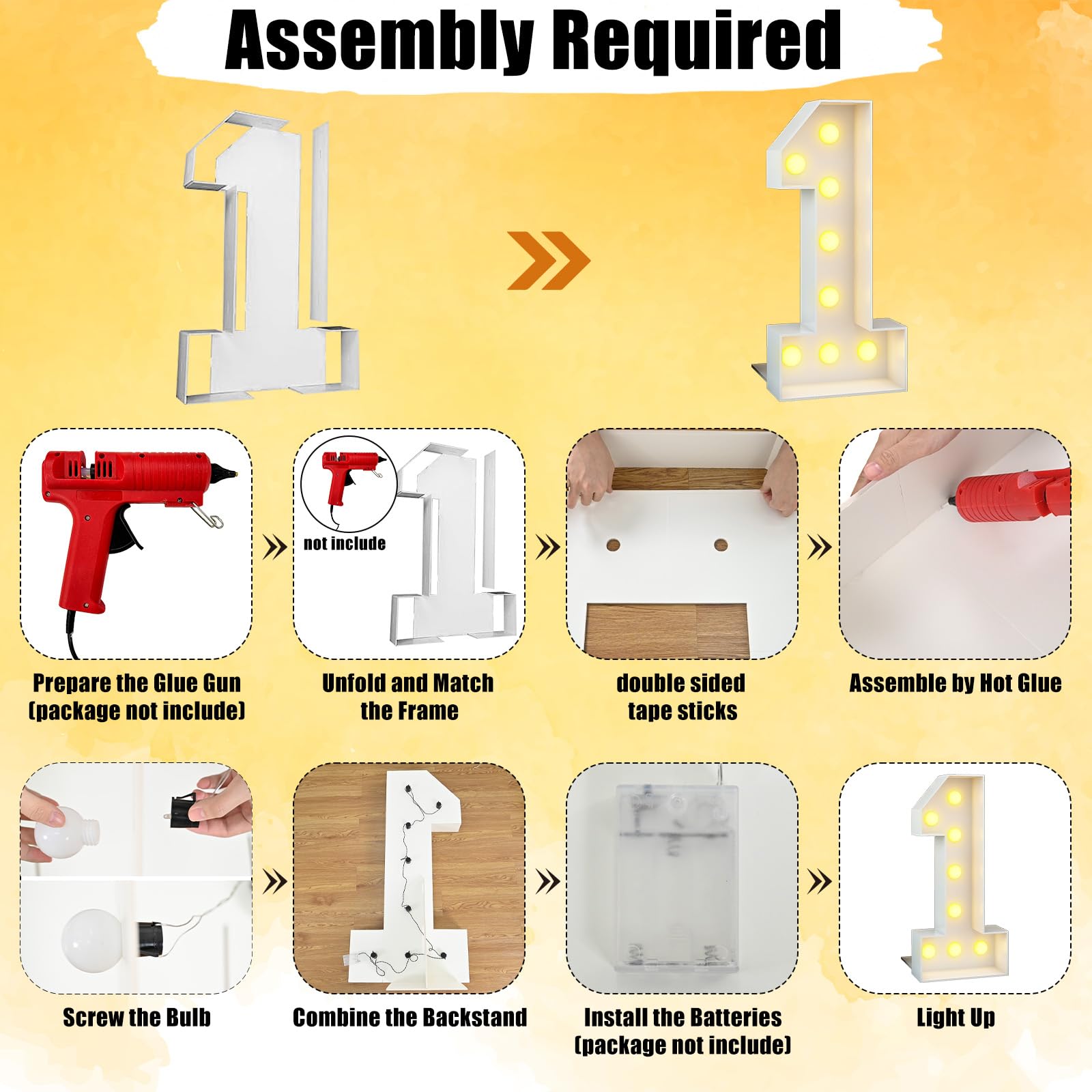 4Ft Light Up Number 1 White Large Numbers With Lights Giant Mosaic Marquee Frame Letter For 1St Birthday Party Decorations Pre-Cut Cardboard Giant Cut-Out Thick Foam Board Sign Anniversary