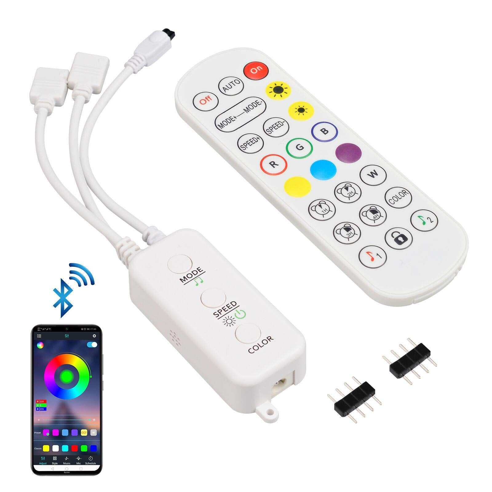 Sunity Led Controller - Bluetooth, Music Sync, Ir Remote For 10Mm Led Strip Lights, White, Model Ledcontroller1