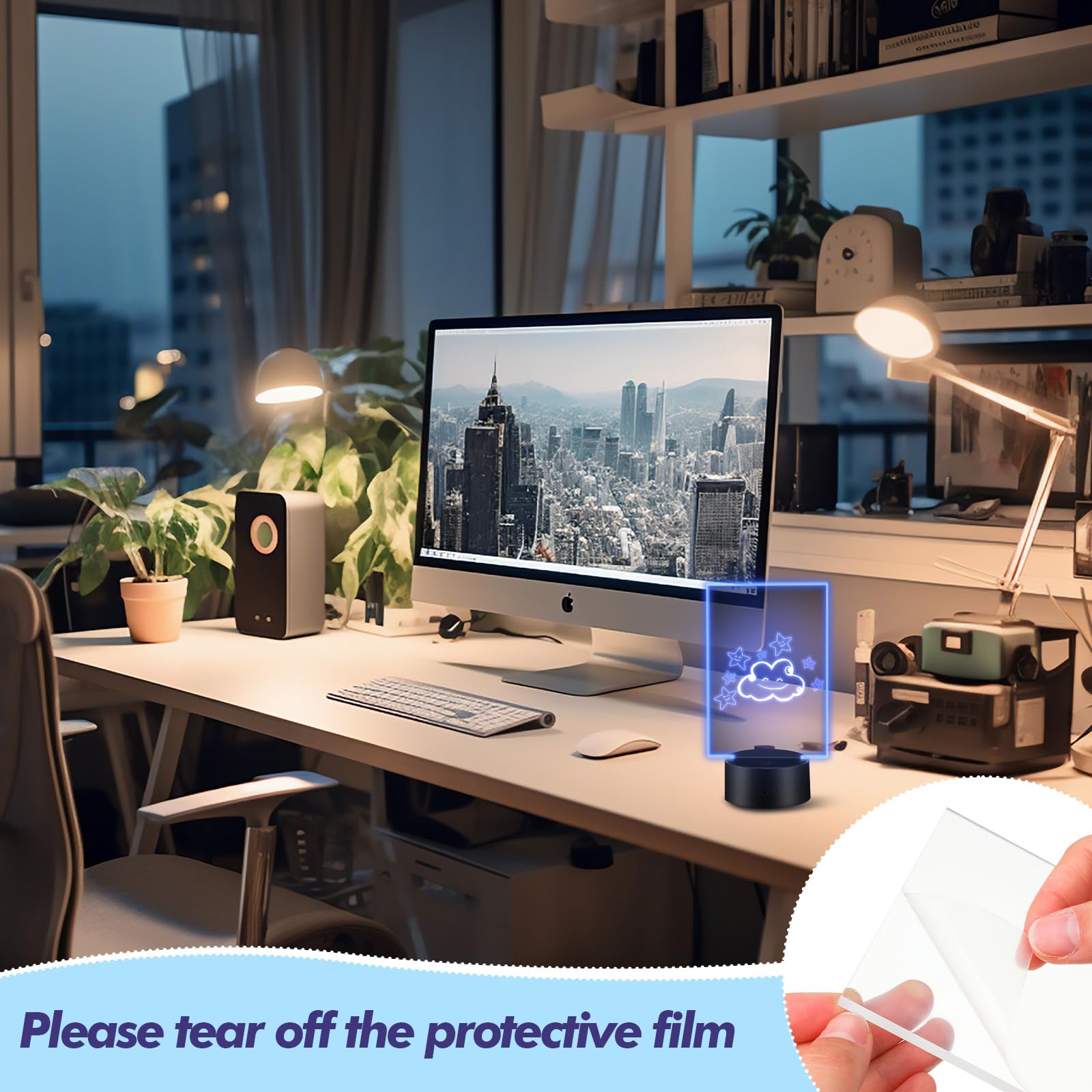 6 Sets 3D Night Led Light Lamp Bases Including 6 Light Display Stands 6 Clear Acrylic Sheets 6 Remote Controls 6 Charging Cables