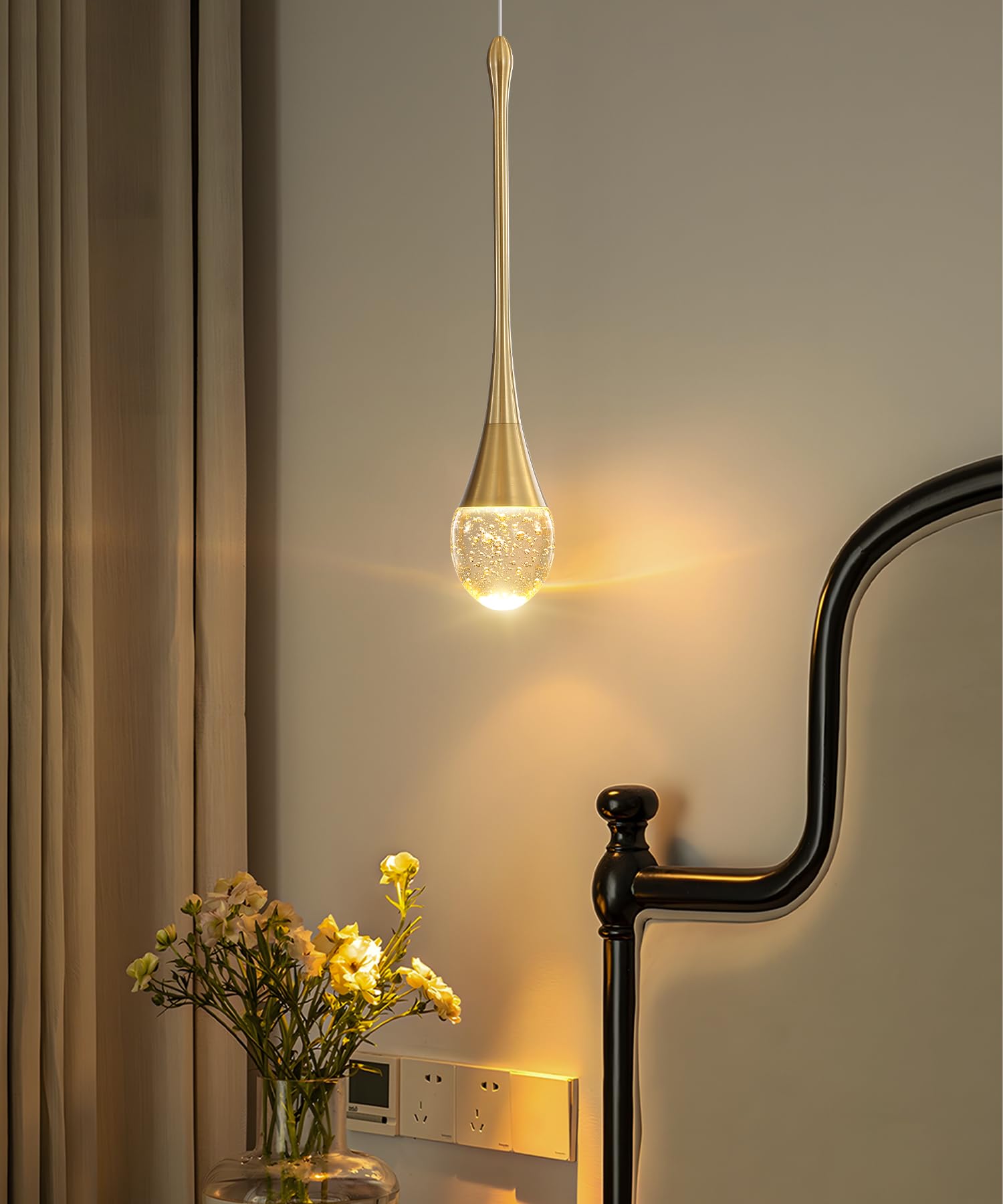 Ykolupty Pendant Lights Kitchen Island Single Head Gold Bubble Crystal Island Lights Dining Foyer Entrance Modern Chandeliers Le
