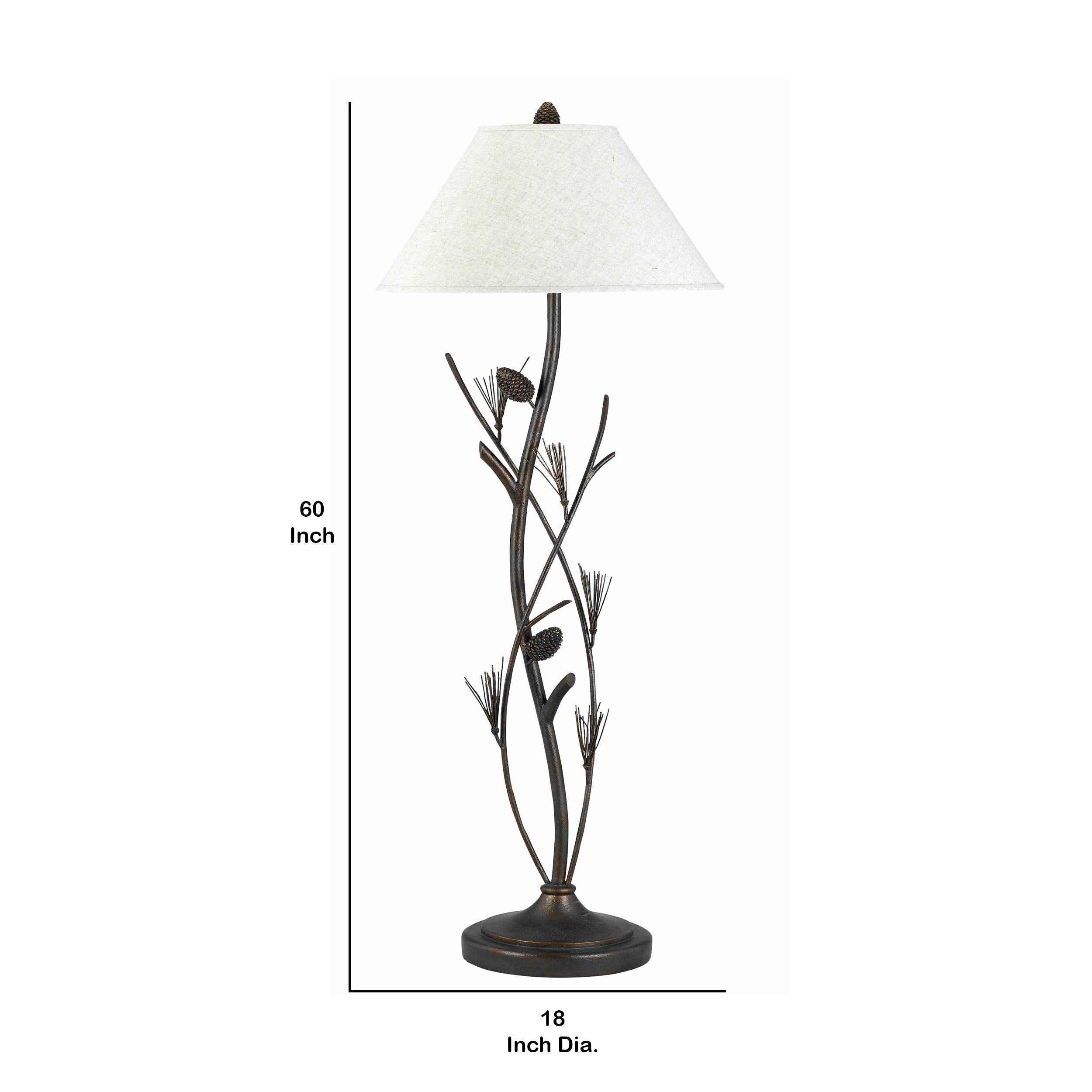 Pine Twig Accent Metal Body Floor Lamp With Conical Shade