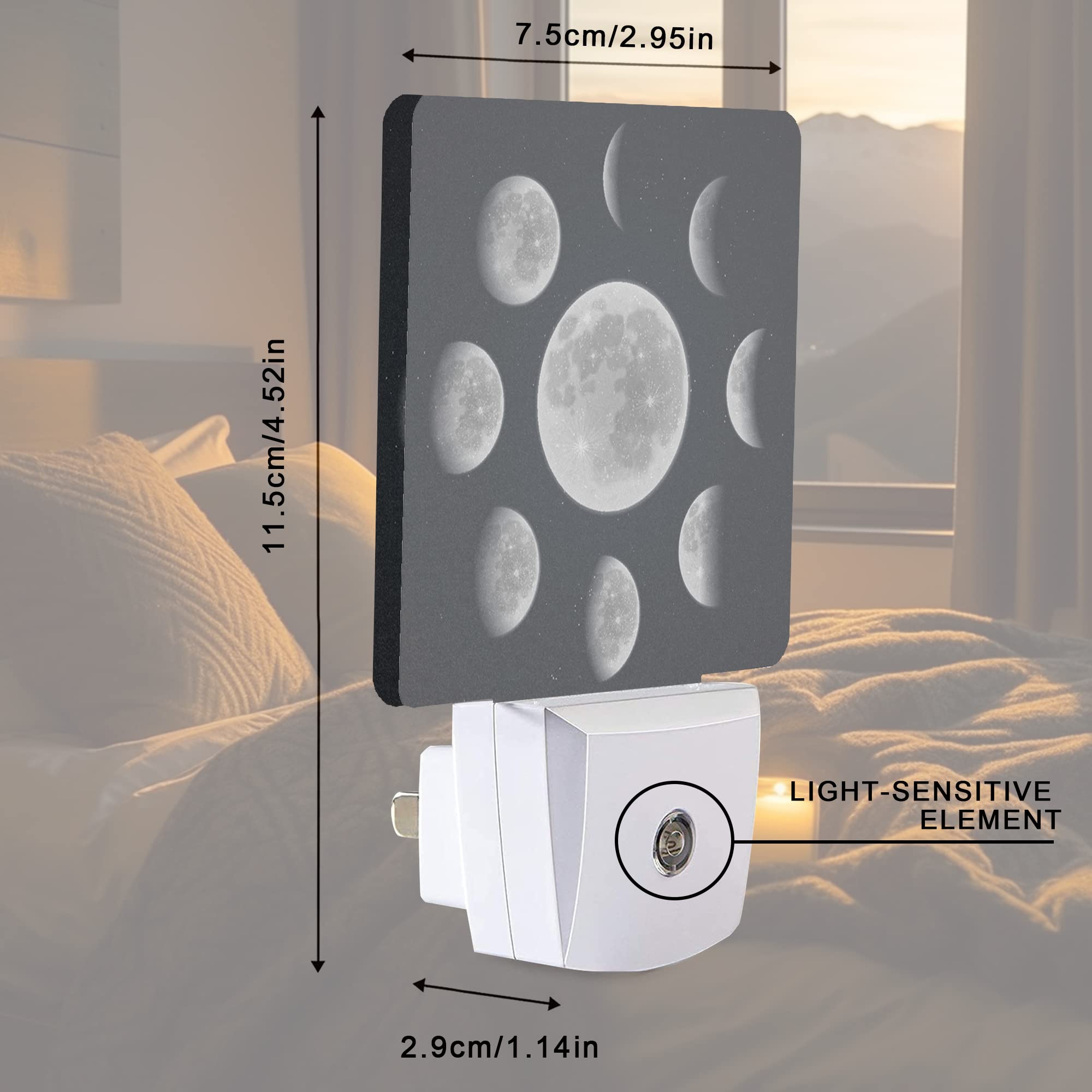 Smoaffly LED Night Light Plug-in, Auto Sensor, Dusk-to-Dawn, Moon Phases Decor for Nursery, Model XD-FXYD-LST09