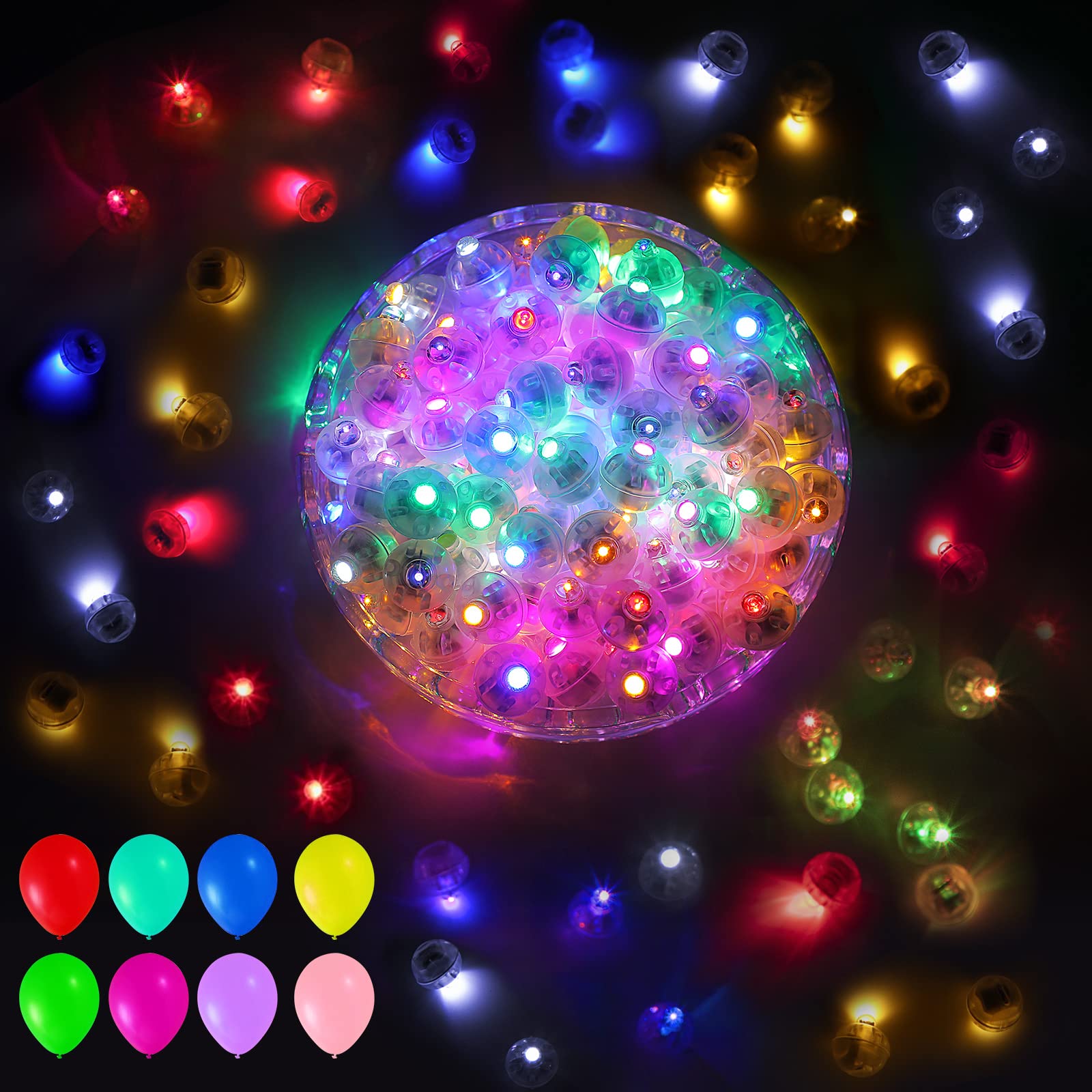 Aogist 100 Pcs Assorted Colors Led Hanging Balloon Lights, Easter Egg Lights Round Led Mini Ball Lamp For Paper Lantern Balloon 