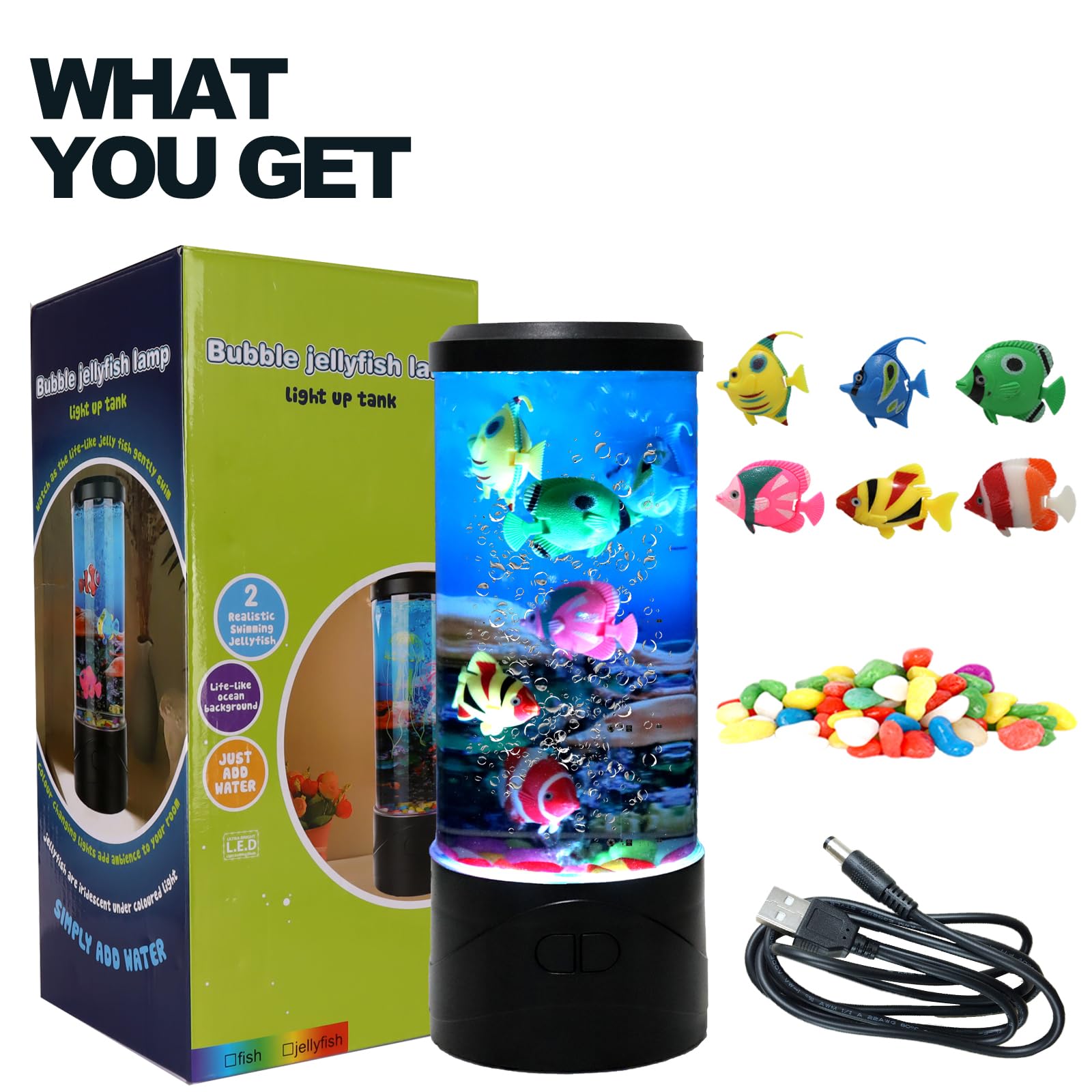 Ypcoo Mini Bubble Fish Lamp   Fish Tank Aquarium Lamp Multi-Color Changing Aquarium Light With 6 Artificial Fish Night Lights-For Home Office Living Room Decor Gifts For Kids mature-themeds (With 6 Fishs)