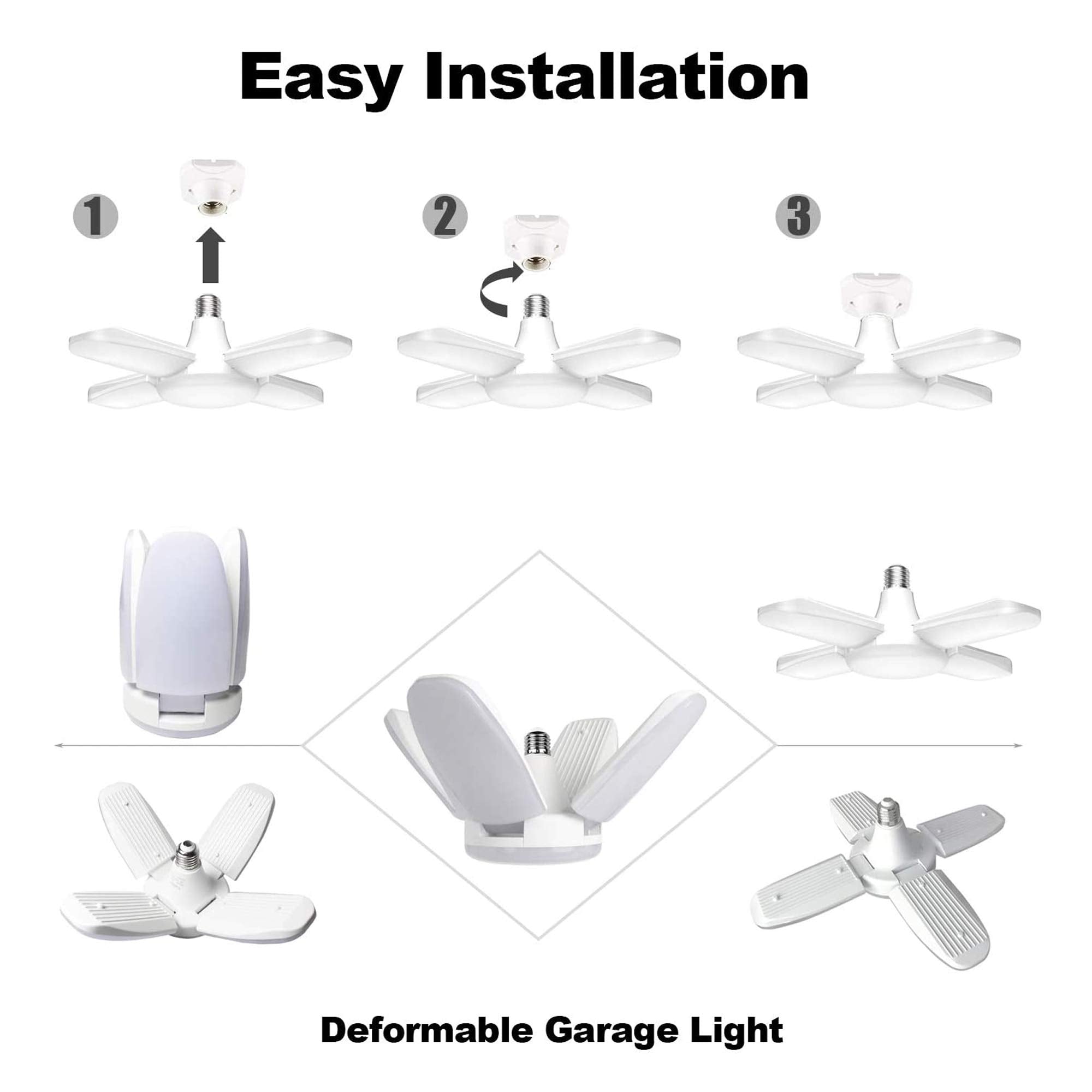 Yiamia 6000Lm 60W Deformable Led Garage Lights - White Ceiling Lighting For Workshop, Barn, Warehouse