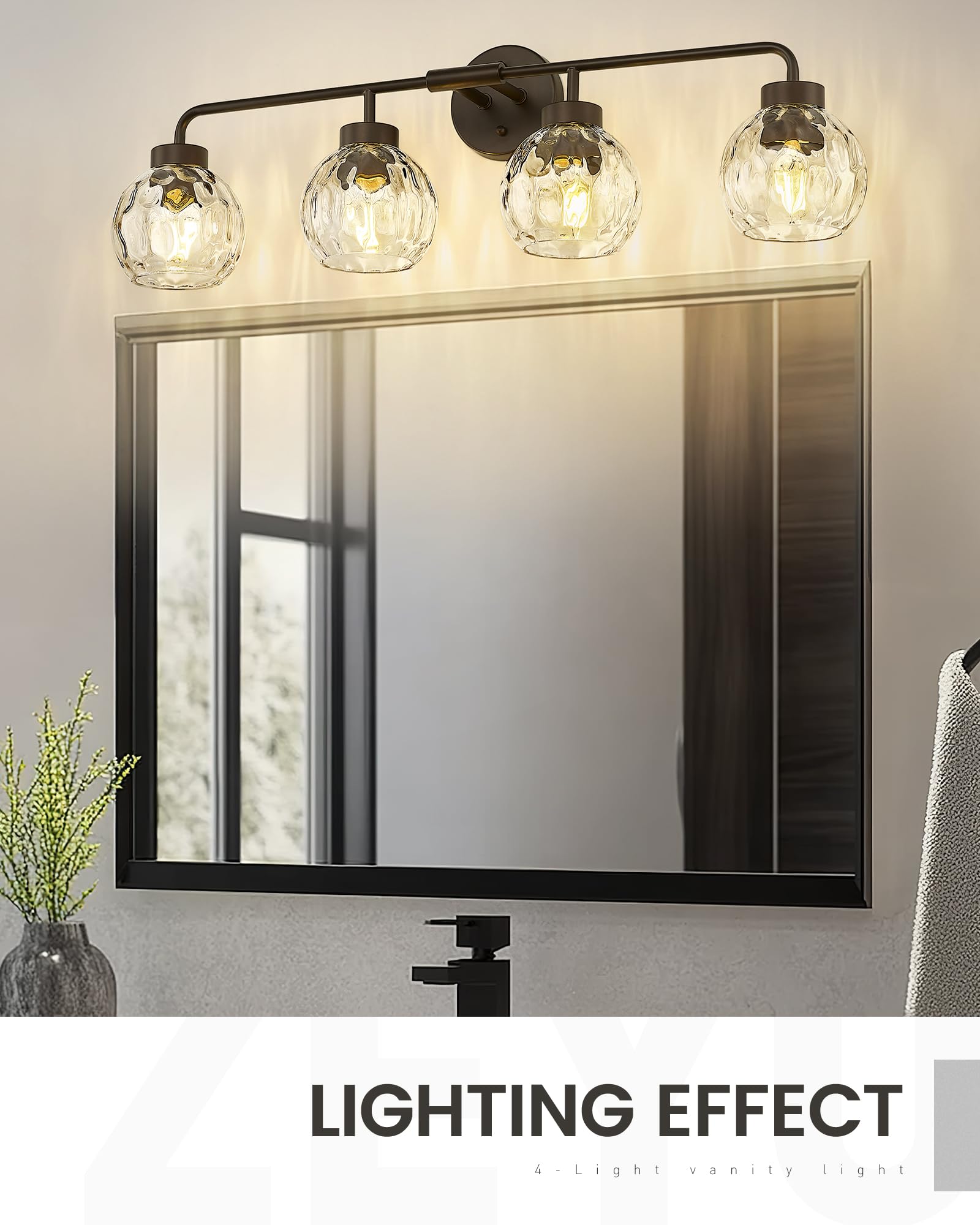 Zeyu 4-Light Bathroom Vanity Light  32 Inch Vintage Vanity Lighting Fixtures  Bathroom Lighting Fixtures With Water Ripple Globe Glass  Zs62Bg-4W Orb-Wg