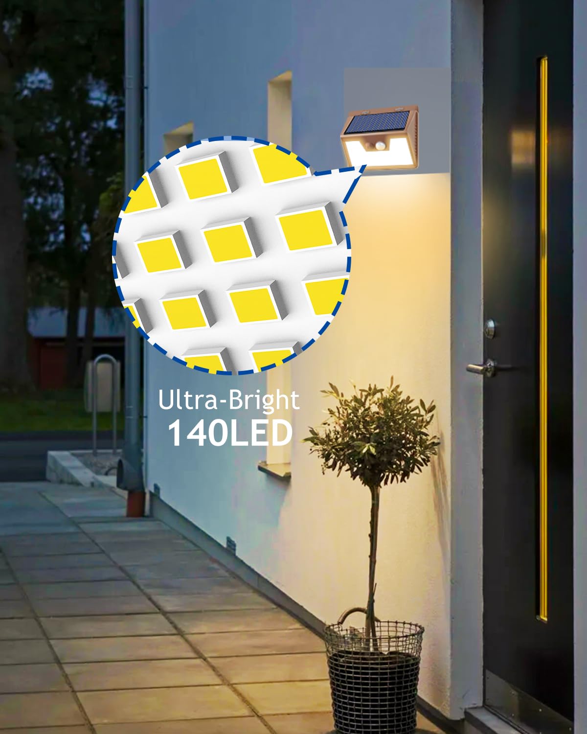 Peasur Solar Lights Outdoor Motion Sensor Waterproof, 6Pack 140Led Brown Solar Powered Fence Lights, 3 Modes Solar Security Wall