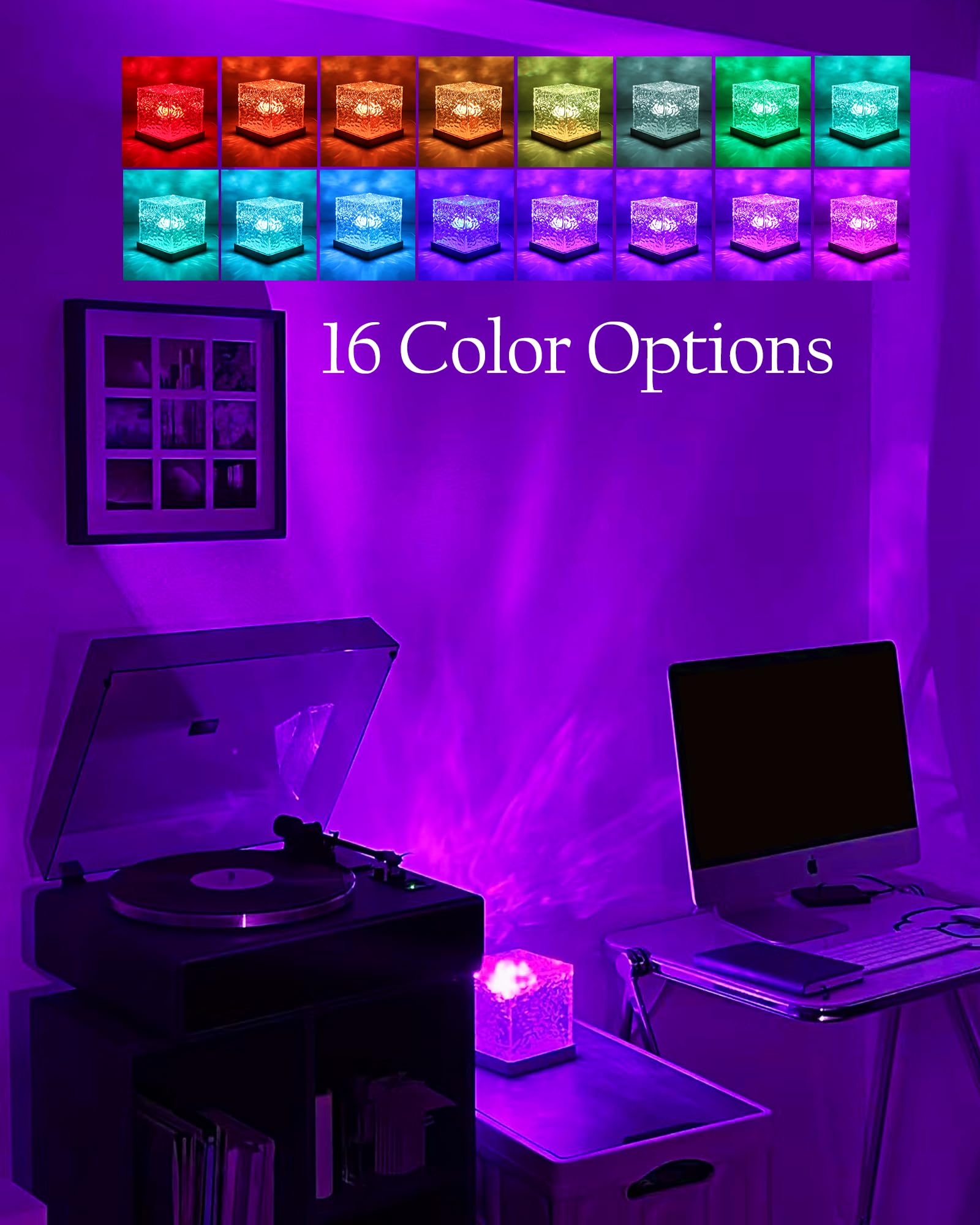 Deogos 2 Packs Cordless Luminorthe Cube Northern Lights Ocean Wave Projector Light, Aurora Glow 16 Colors Gradual Rotating Lamp