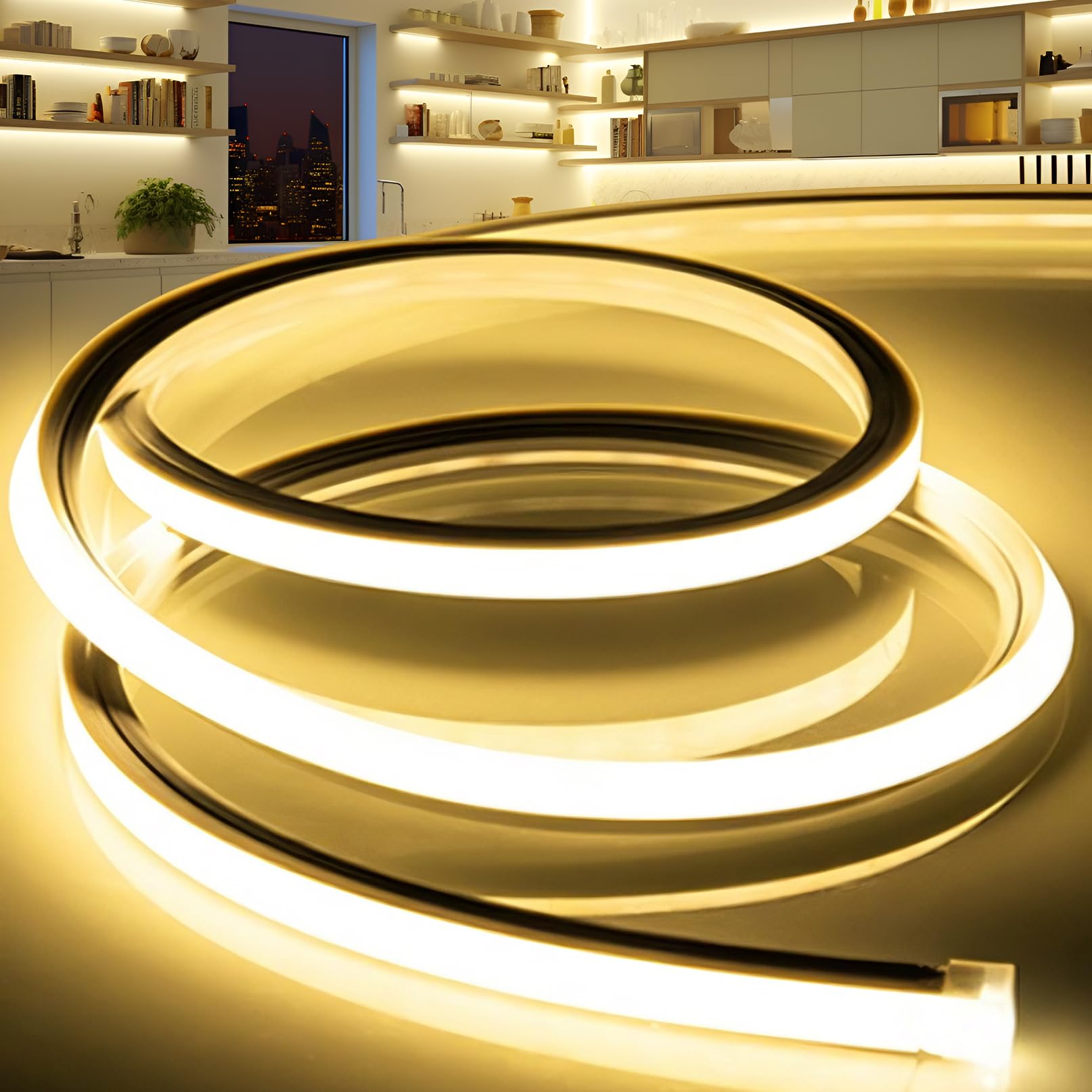 VOEWT LED Band Lights Yellow 9.8ft 110-120V Neon Rope Lights Flexible Silicone Outdoor Waterproof Neon Band Lights for Bedroom Mirror Kitchen Cabinet  Living Room Halloween Decor
